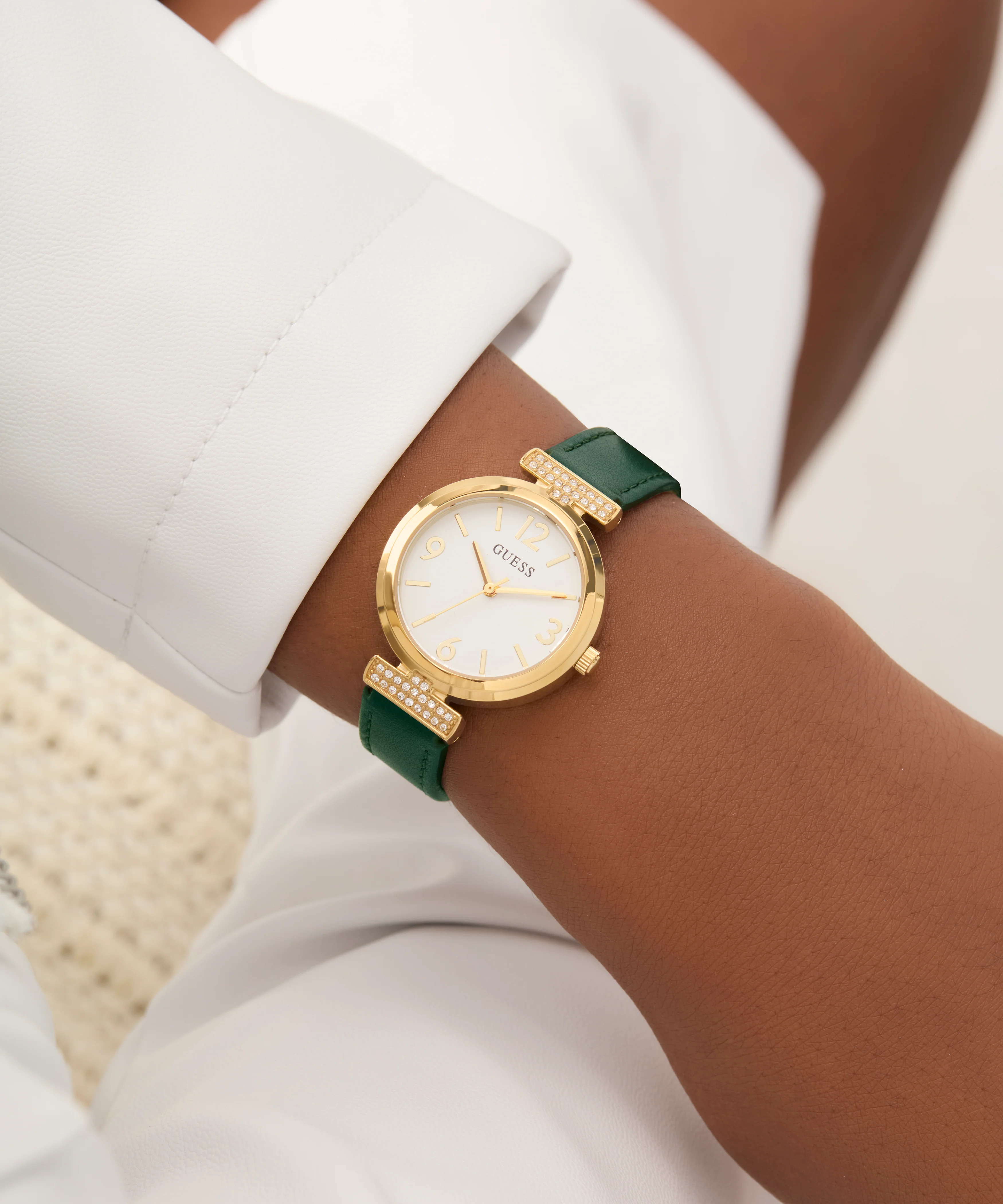 GUESS Ladies Green Gold Tone Analog Watch - Image 3
