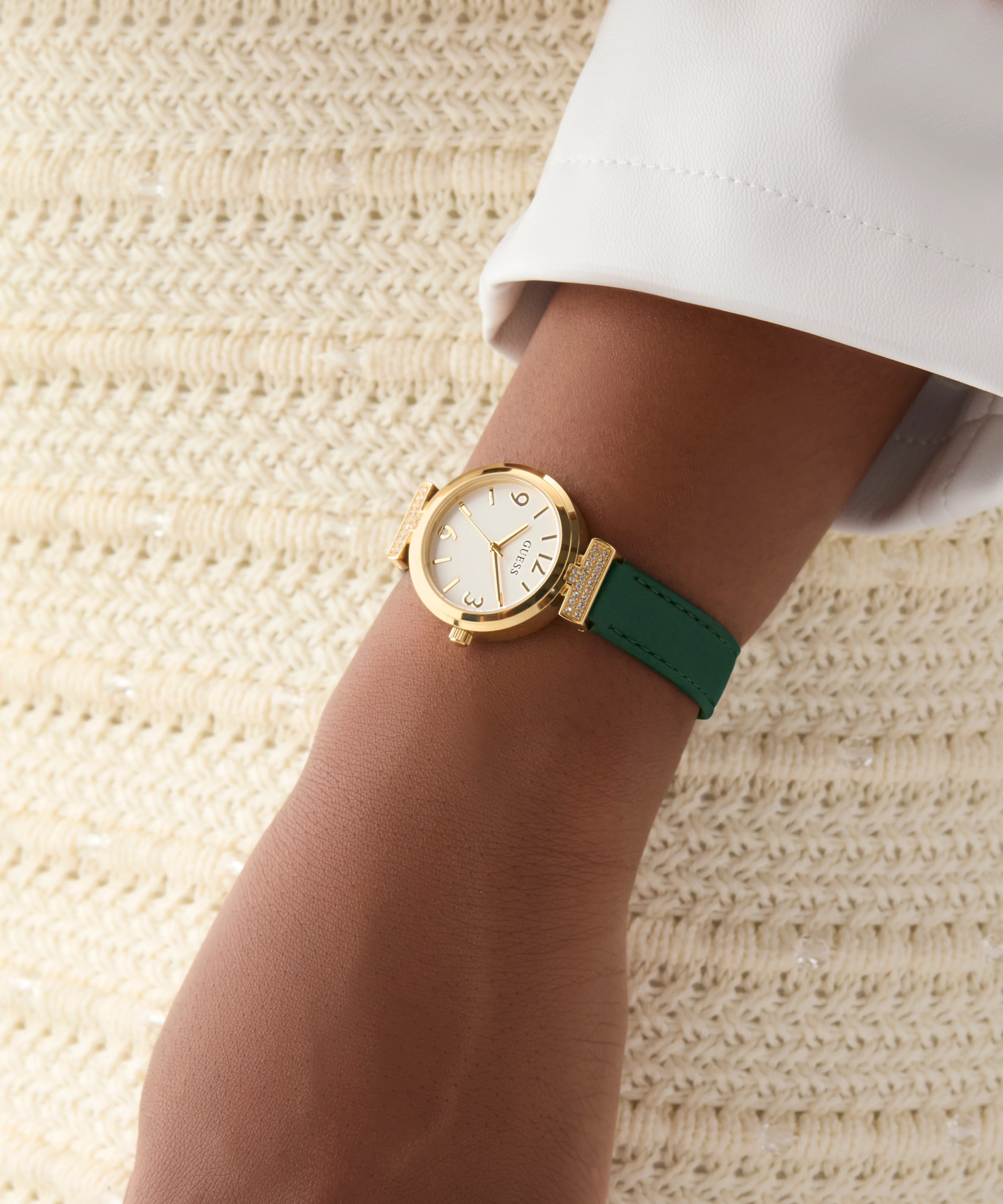 GUESS Ladies Green Gold Tone Analog Watch - Image 5