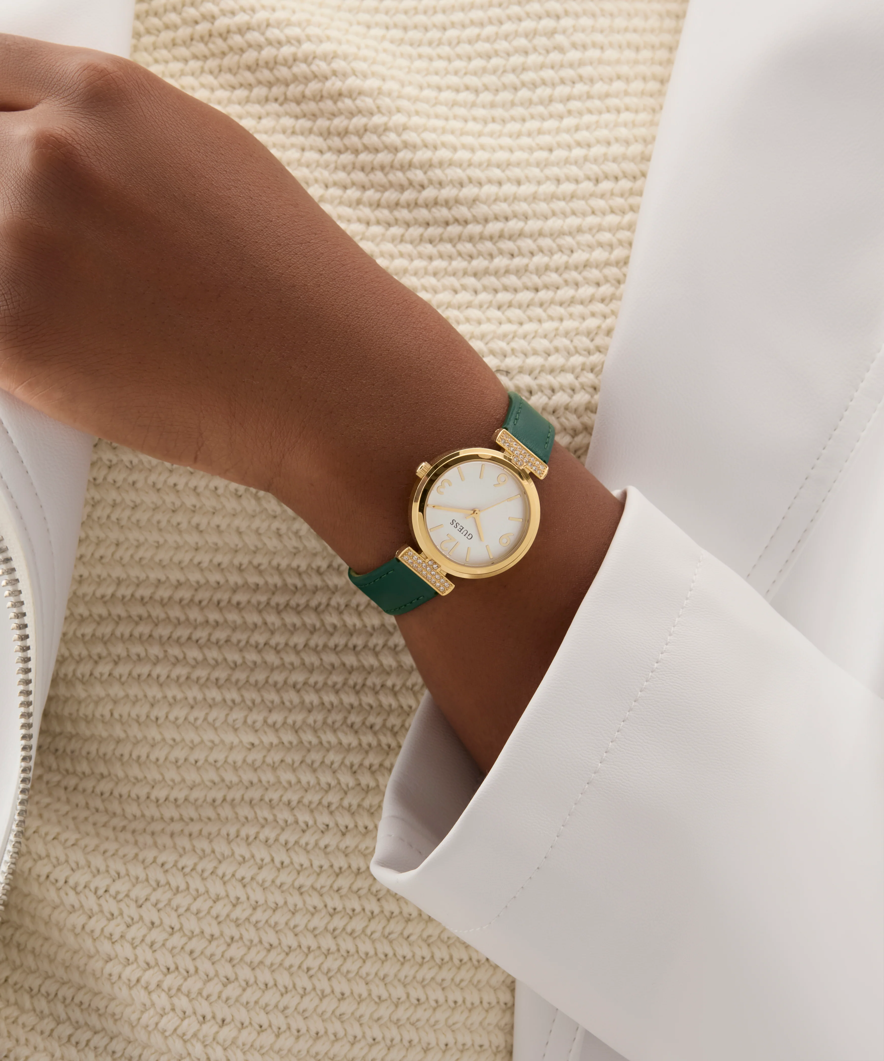 GUESS Ladies Green Gold Tone Analog Watch - Image 6