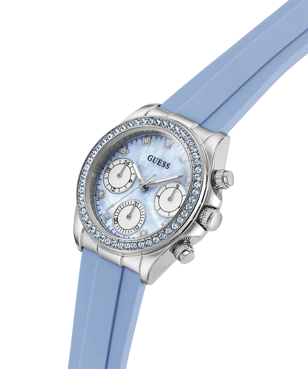 GUESS Ladies Ice Blue Silver Tone Analog Watch with Swarovski ReCreated™ crystals - Image 2