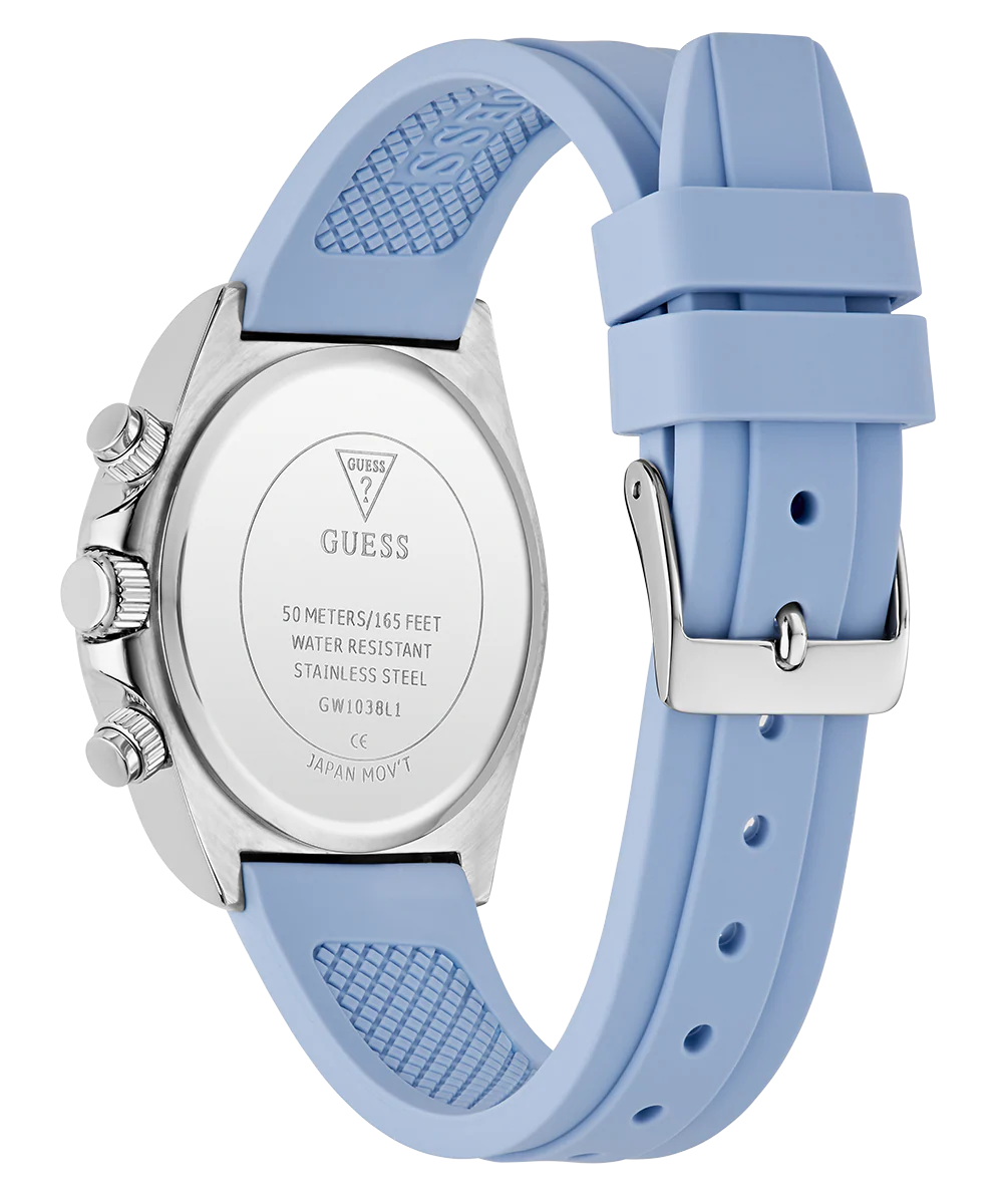 GUESS Ladies Ice Blue Silver Tone Analog Watch with Swarovski ReCreated™ crystals - Image 7