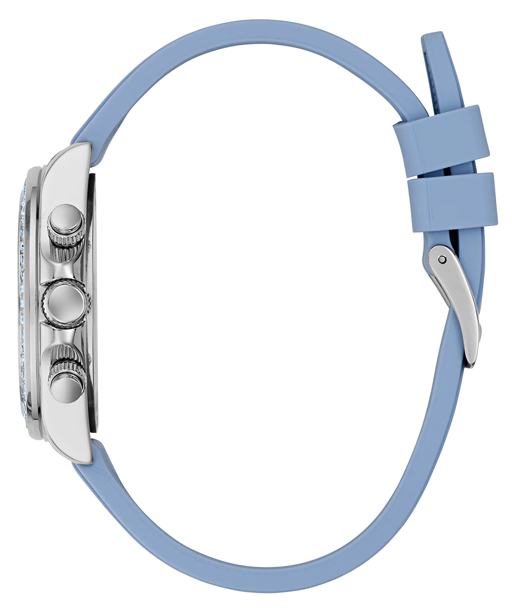GUESS Ladies Ice Blue Silver Tone Analog Watch with Swarovski ReCreated™ crystals - Image 8