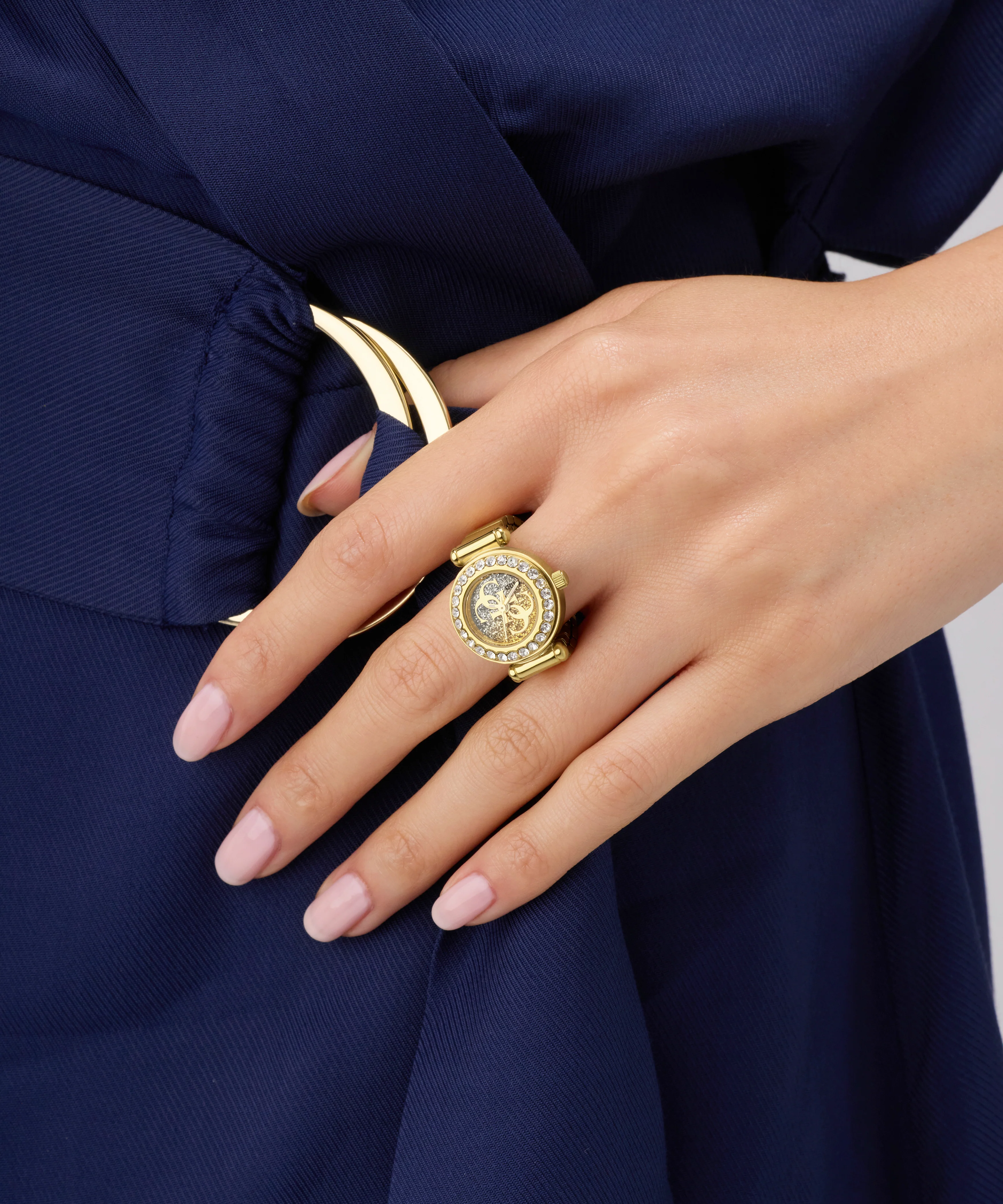 GUESS Ladies Large Anna Gold Tone Analog Watch Ring - Image 2