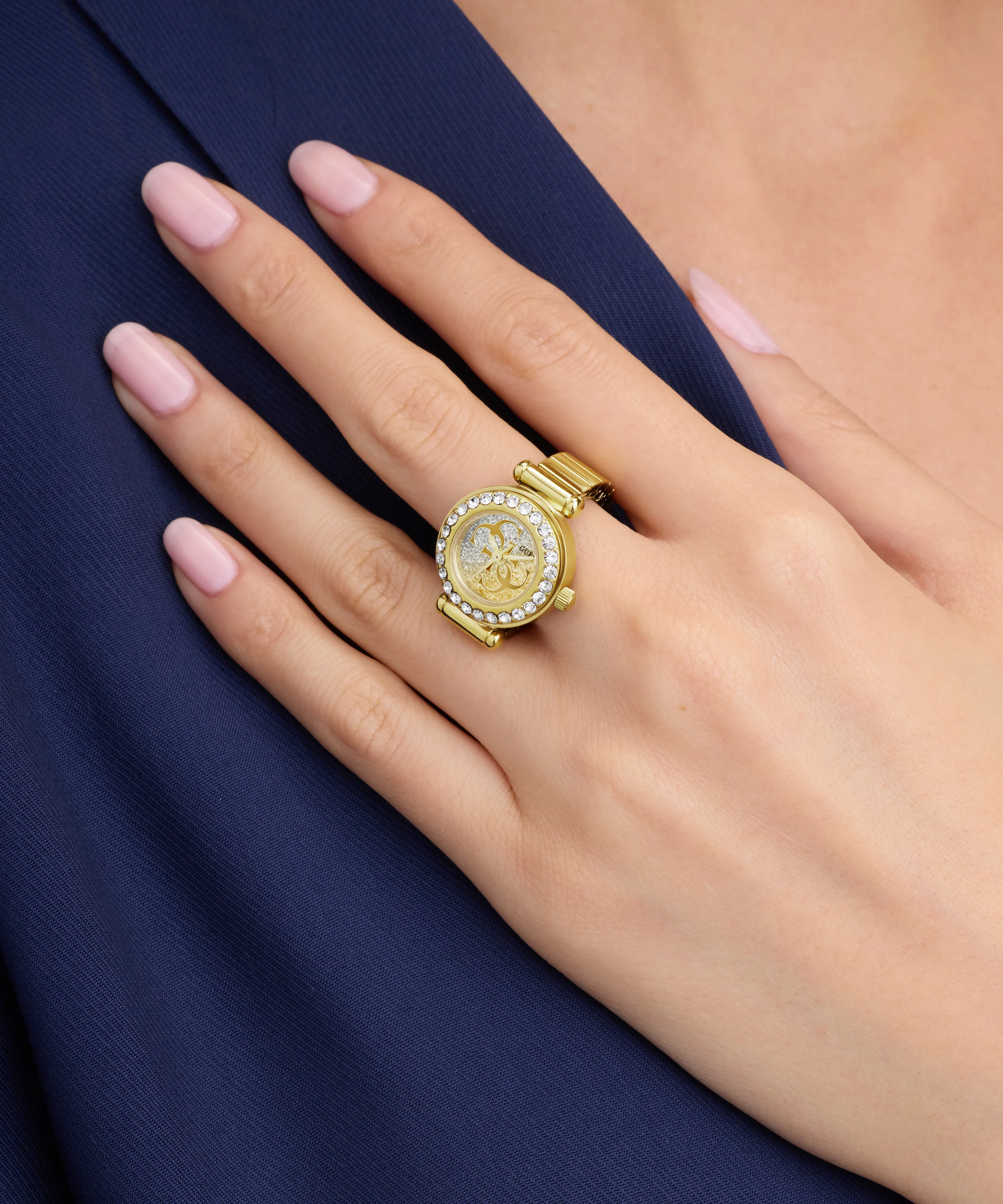 GUESS Ladies Large Anna Gold Tone Analog Watch Ring - Image 3