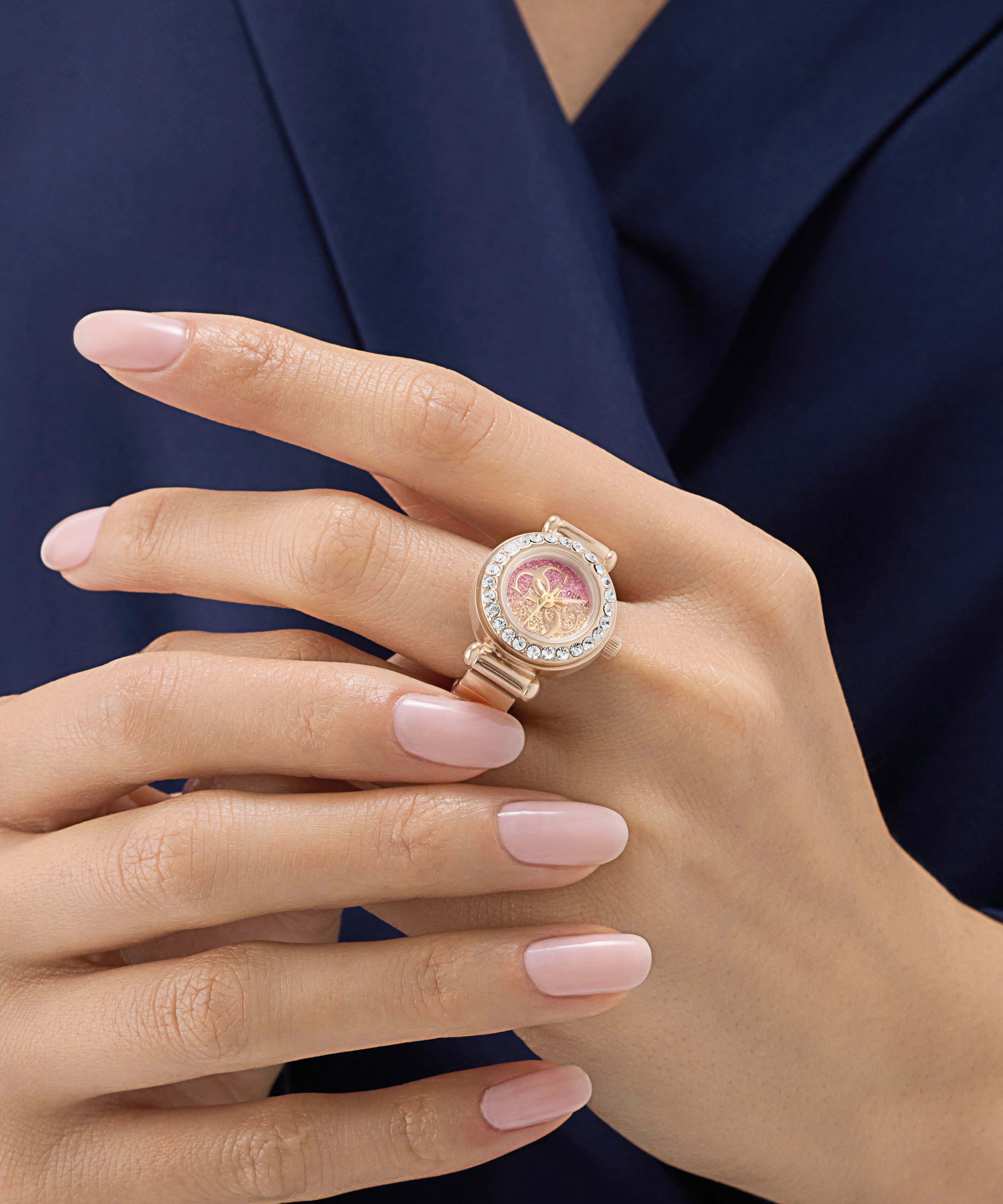 GUESS Ladies Large Anna Rose Gold Tone Analog Watch Ring - Image 2