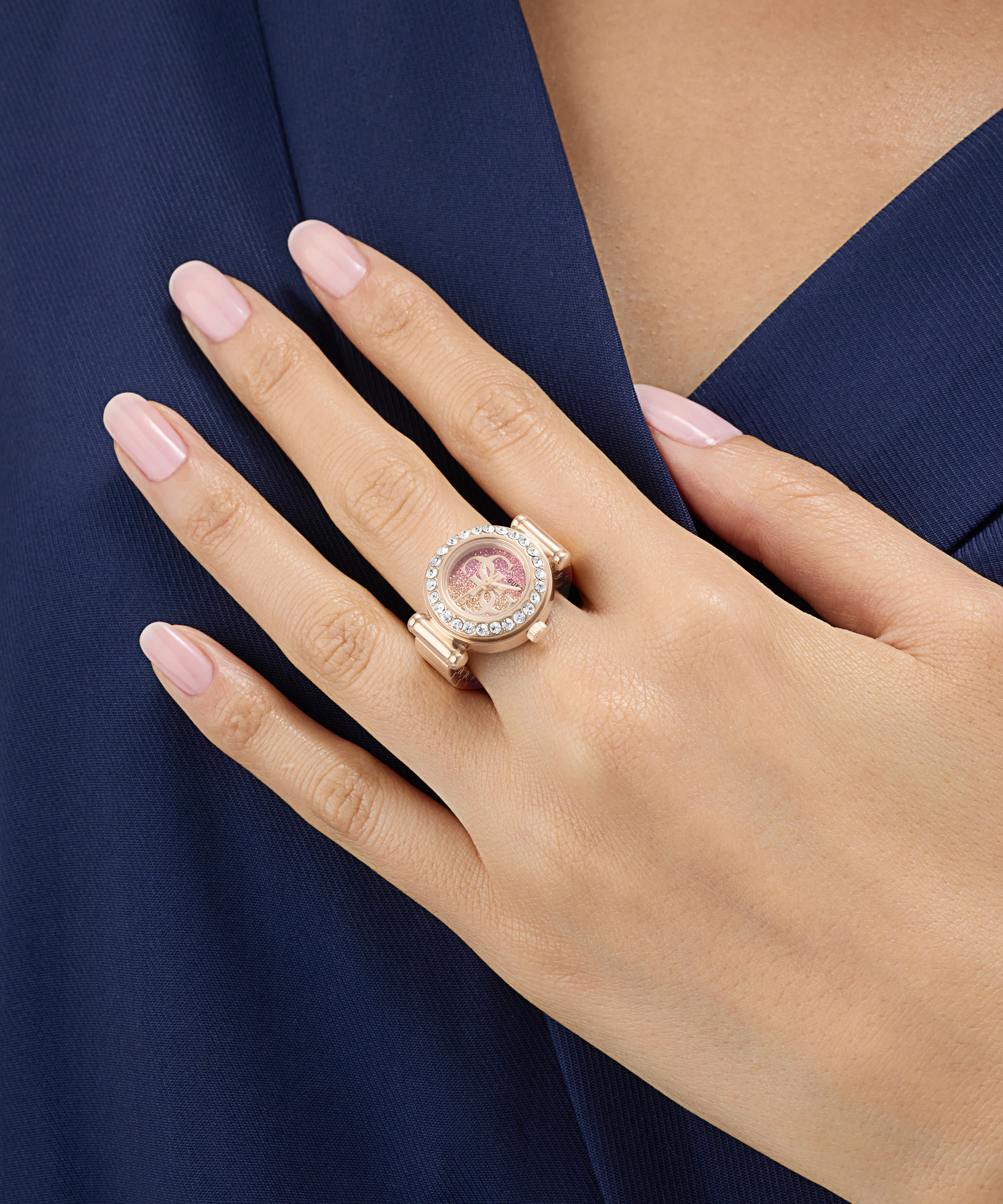 GUESS Ladies Large Anna Rose Gold Tone Analog Watch Ring - Image 3