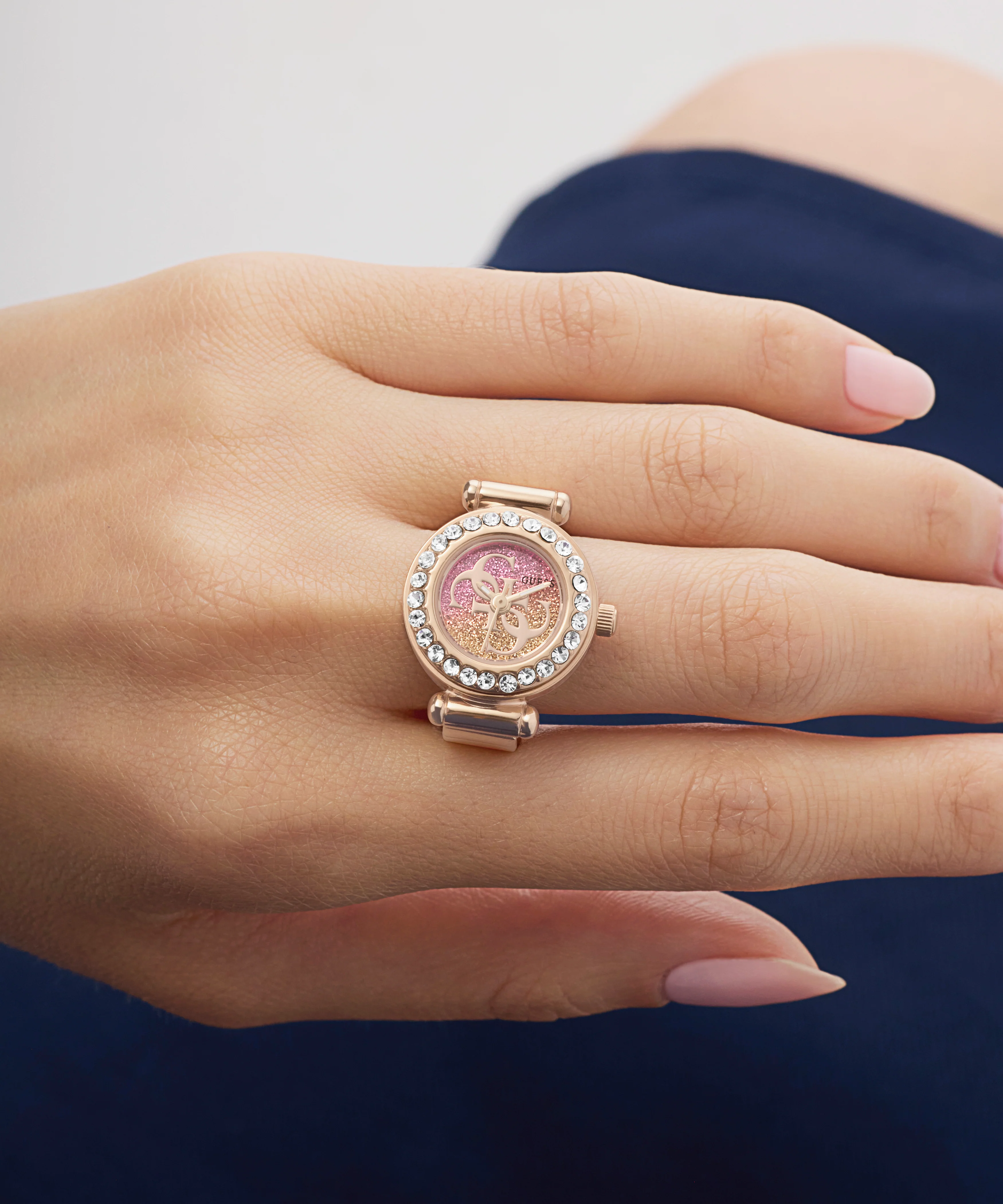 GUESS Ladies Large Anna Rose Gold Tone Analog Watch Ring - Image 5