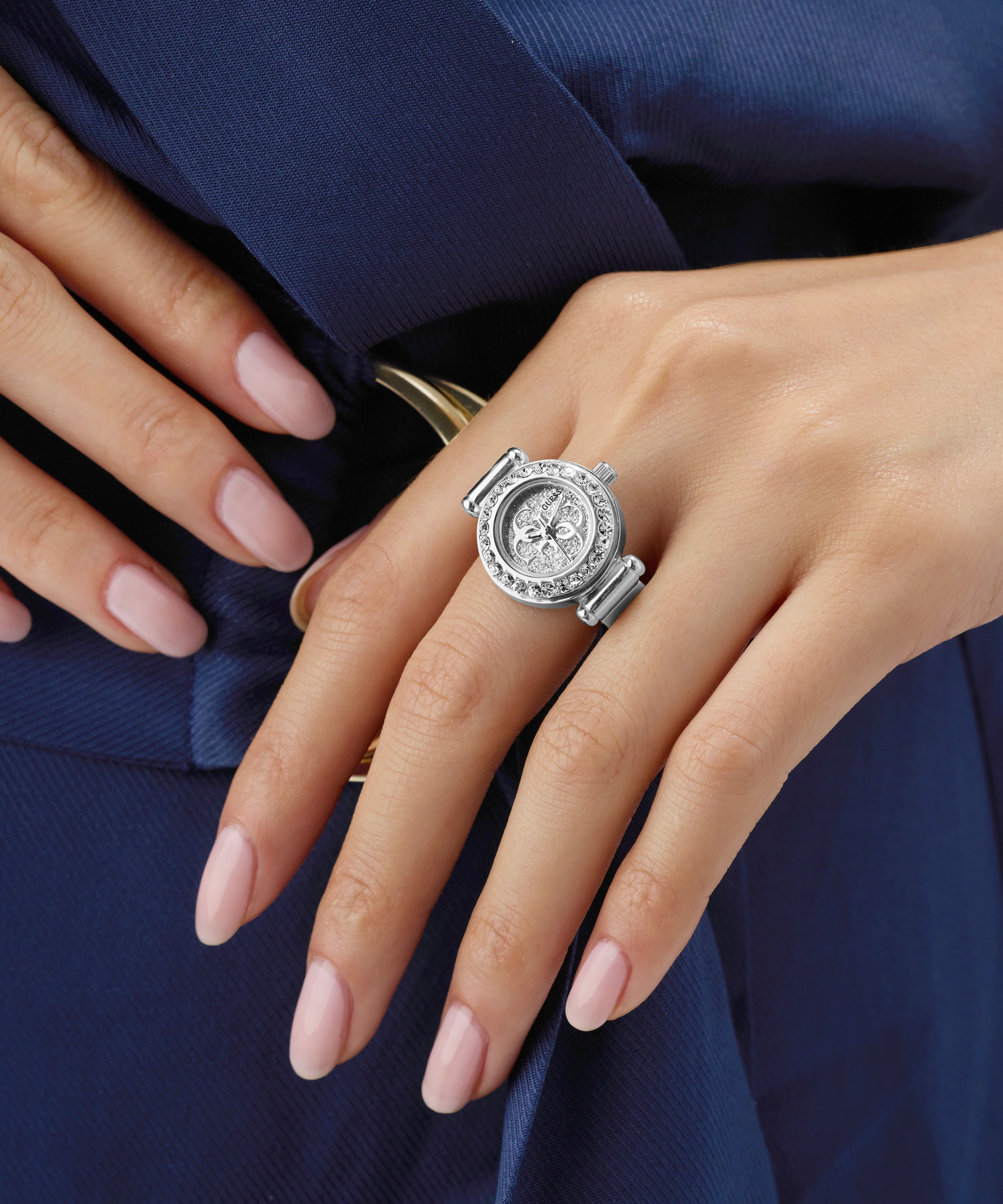 GUESS Ladies Small Anna Silver Tone Analog Watch Ring - Image 2