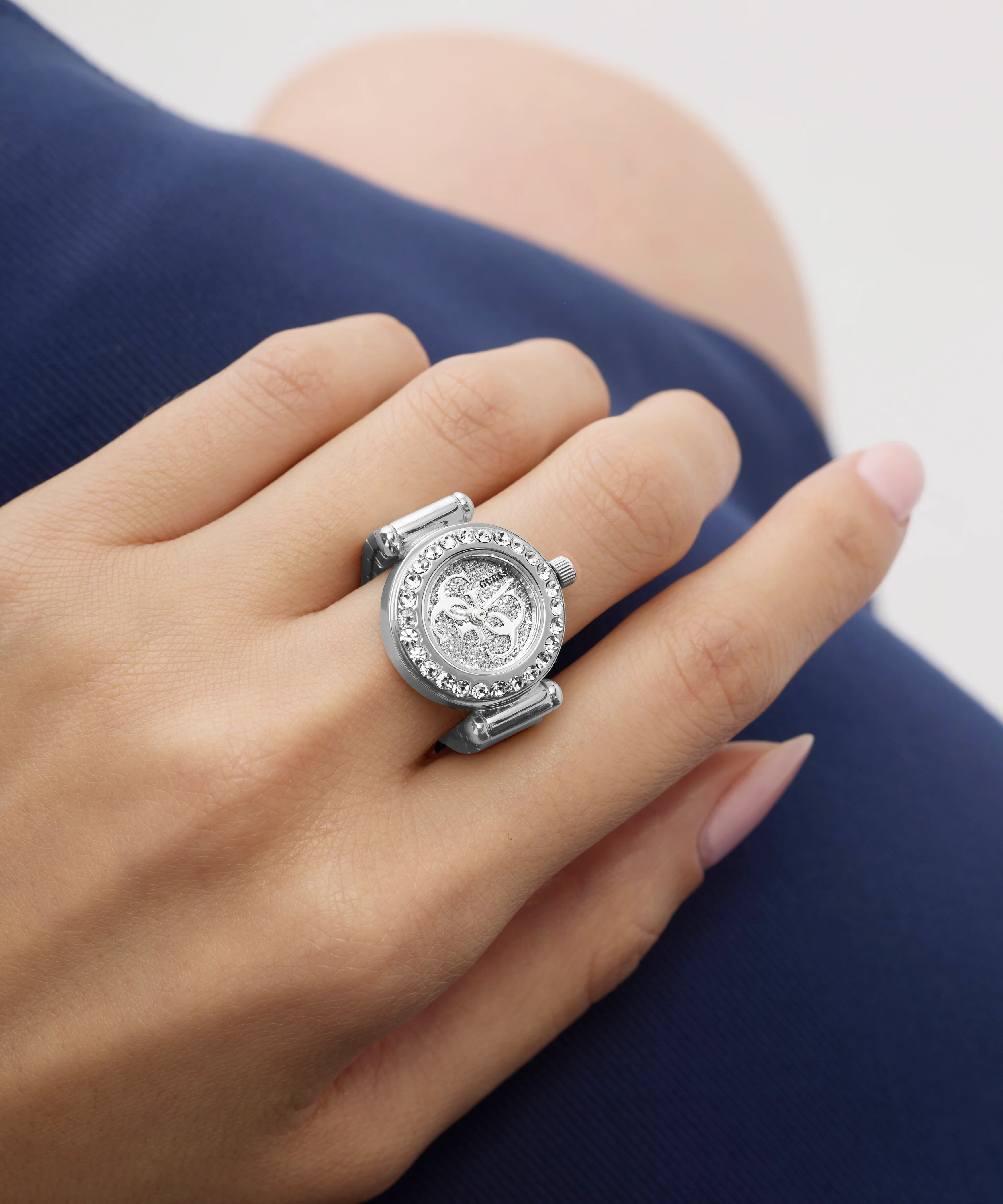 GUESS Ladies Small Anna Silver Tone Analog Watch Ring - Image 5
