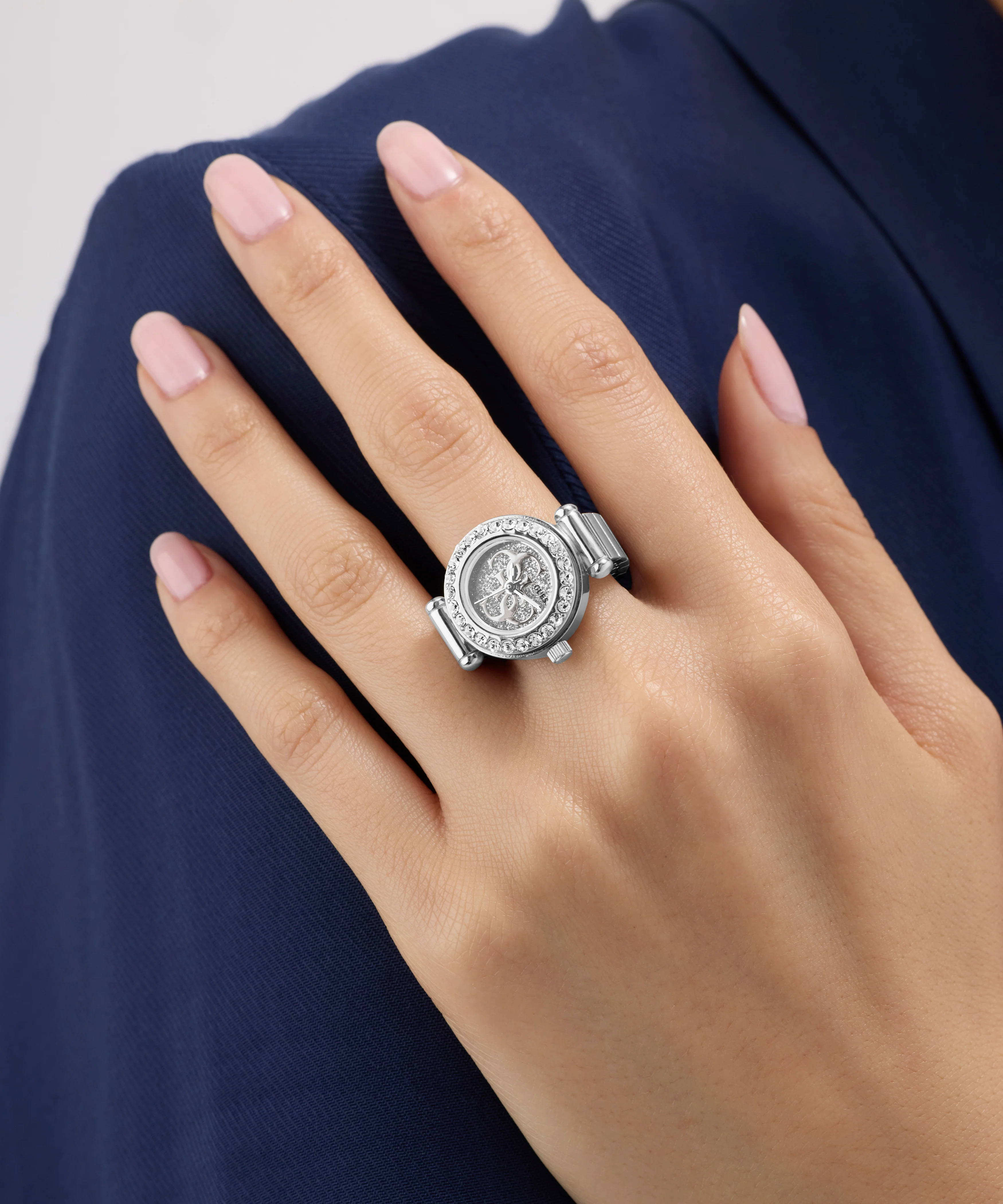 GUESS Ladies Small Anna Silver Tone Analog Watch Ring - Image 3