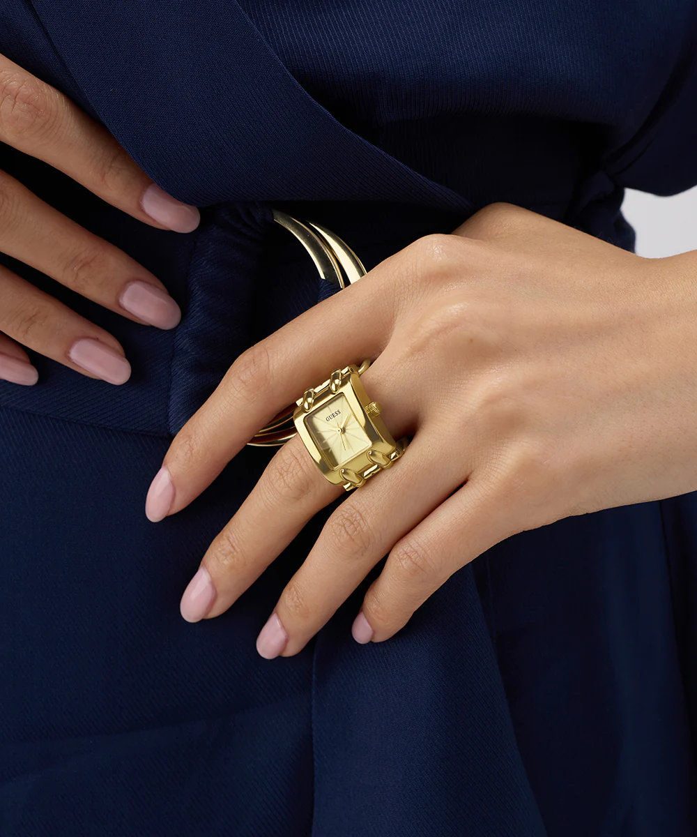GUESS Ladies Large Mod Heavy Metal Gold Tone Analog Watch Ring - Image 4