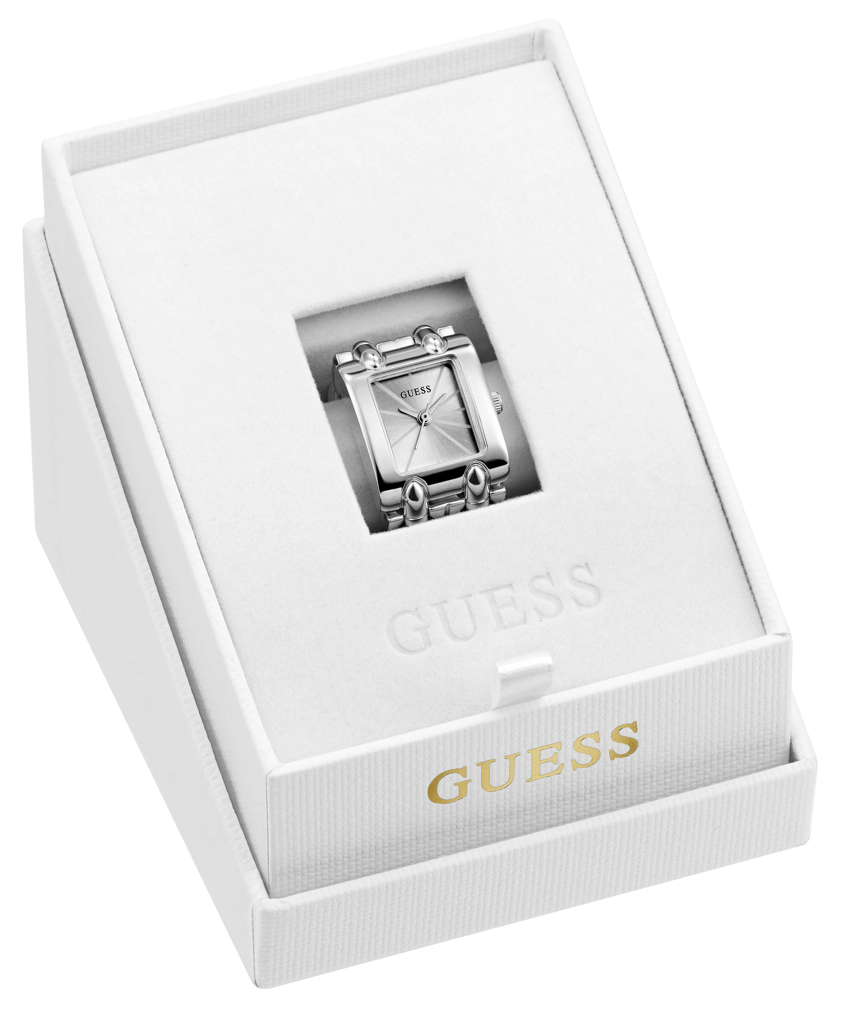 GUESS Ladies Small Mod Heavy Metal Silver Tone Watch Ring - Image 7