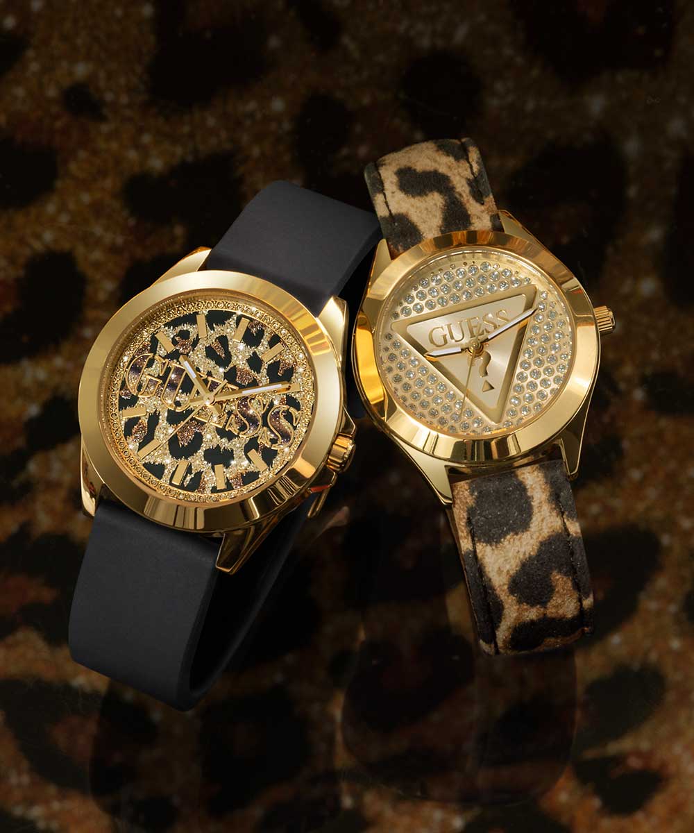 GUESS Ladies Leopard Gold Tone Analog Watch - Image 2
