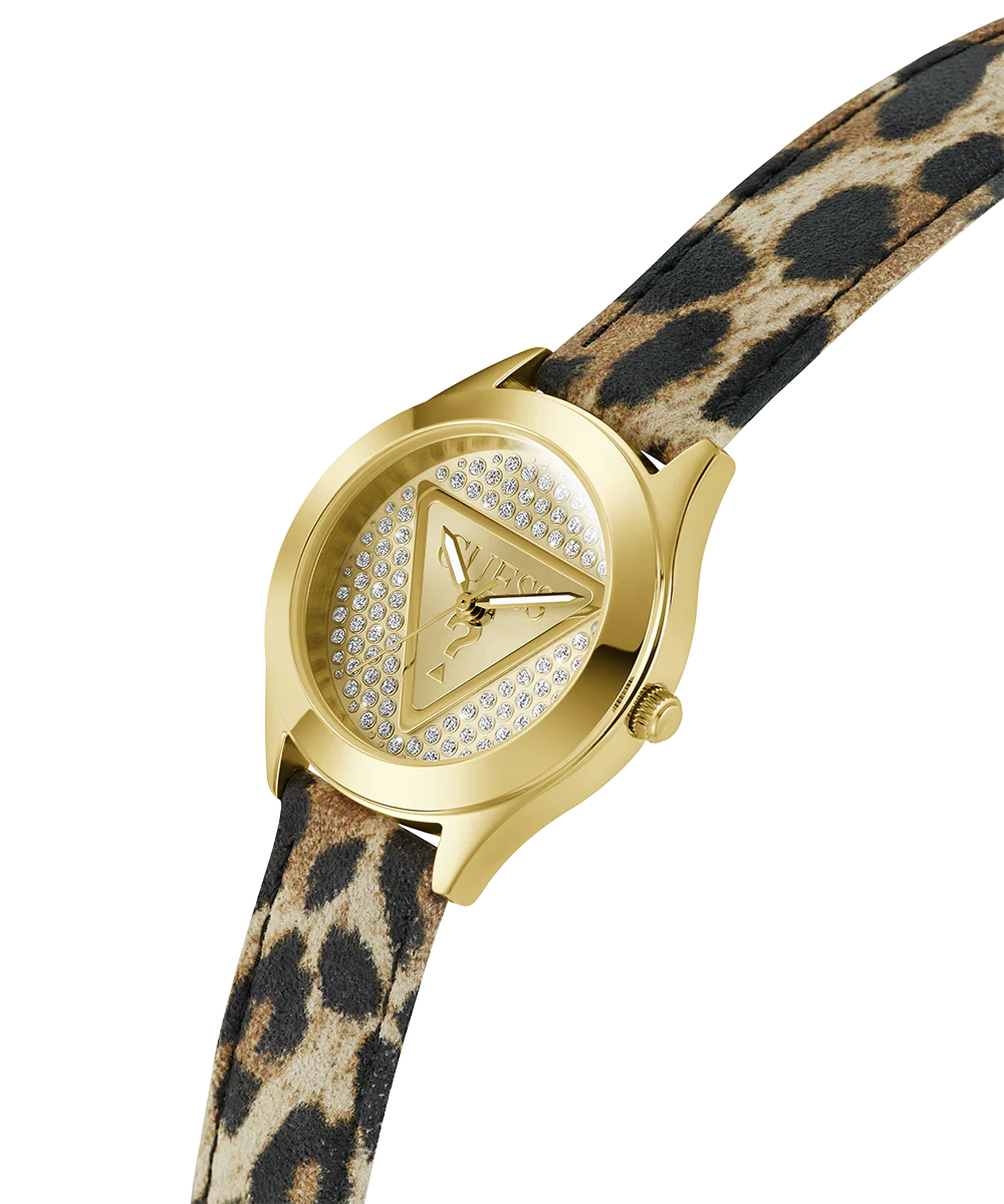 GUESS Ladies Leopard Gold Tone Analog Watch - Image 3