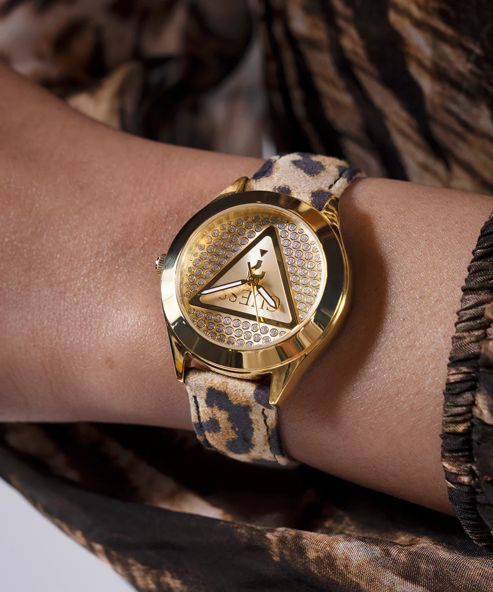 GUESS Ladies Leopard Gold Tone Analog Watch - Image 4