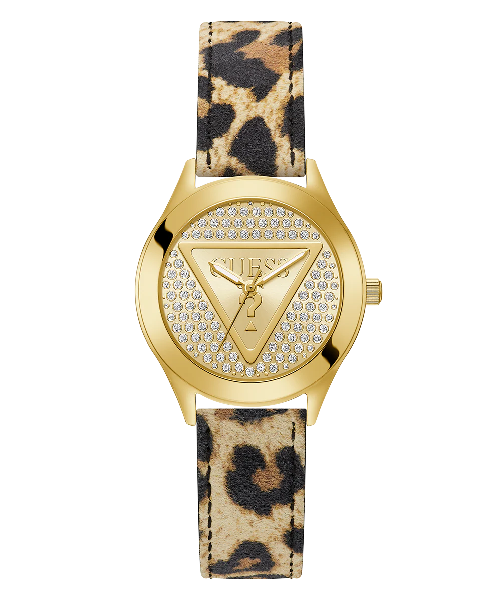 GUESS Ladies Leopard Gold Tone Analog Watch - Image 5