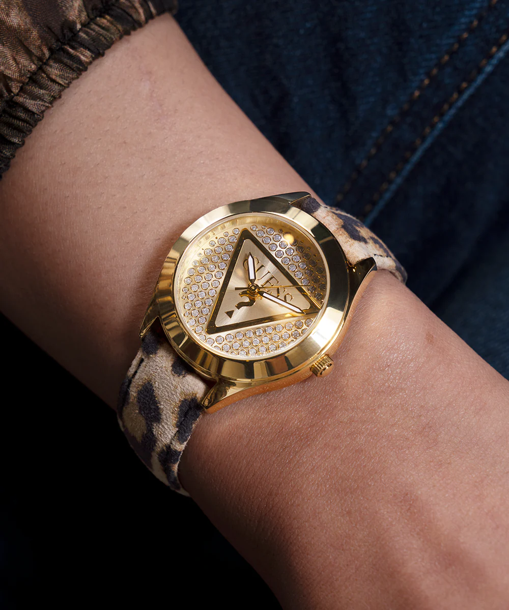GUESS Ladies Leopard Gold Tone Analog Watch - Image 6
