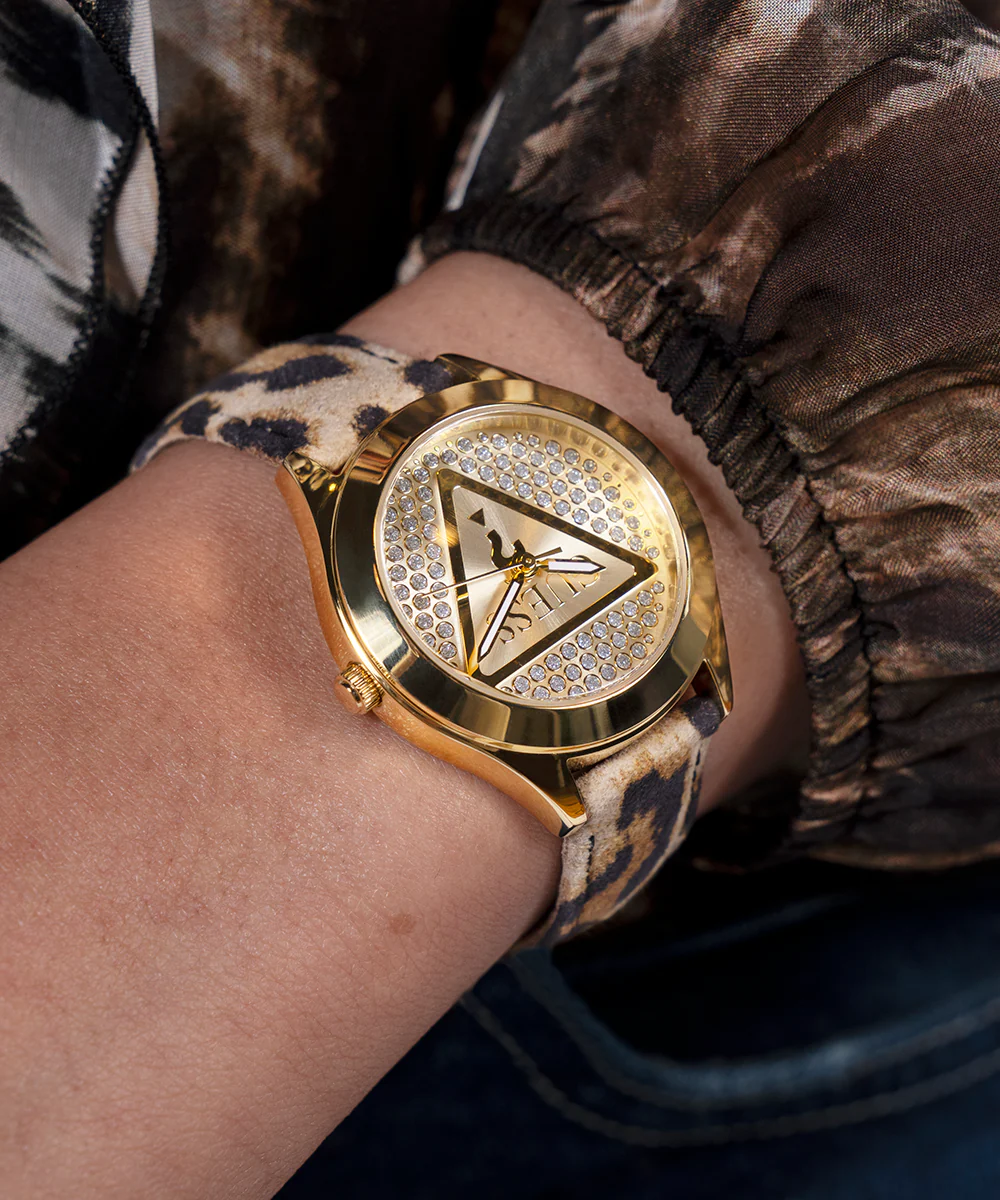 GUESS Ladies Leopard Gold Tone Analog Watch - Image 7