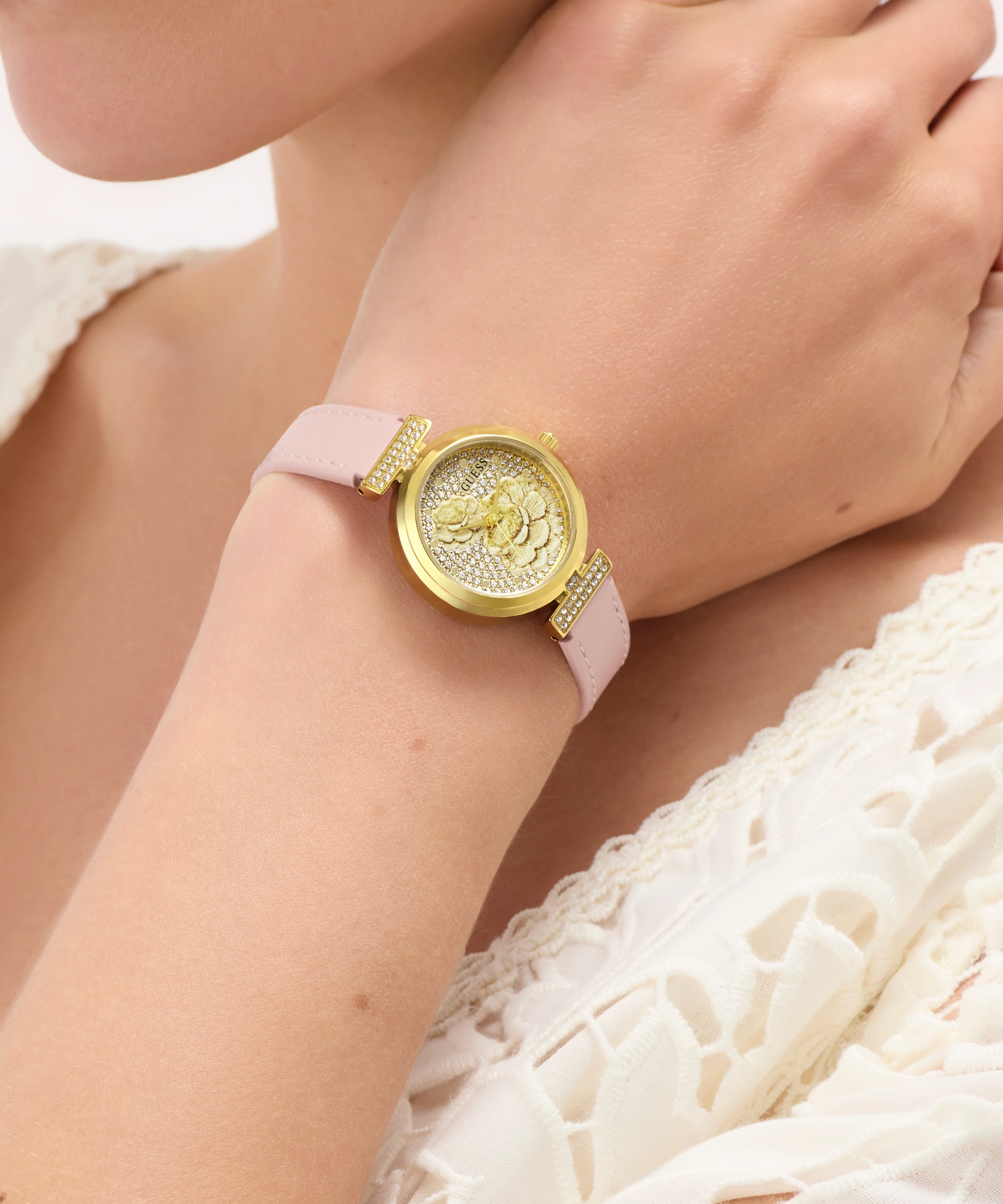 GUESS Ladies Light Pink Gold Tone Analog Watch - Image 3