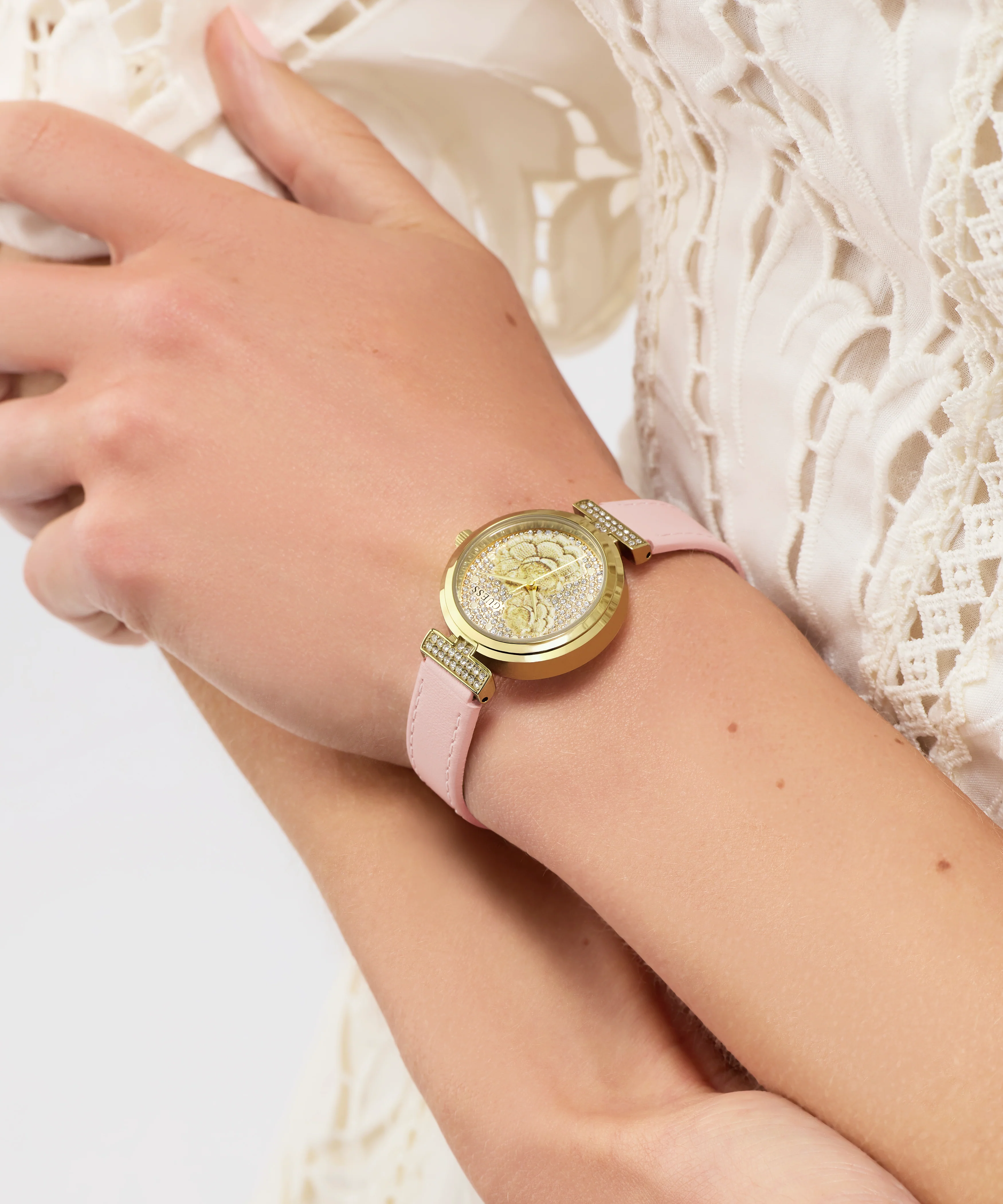 GUESS Ladies Light Pink Gold Tone Analog Watch - Image 6