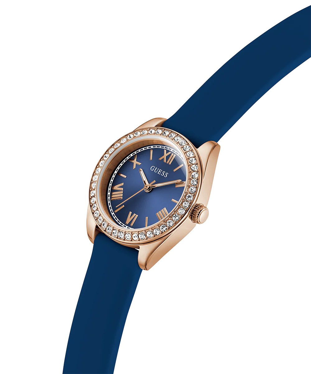 GUESS Ladies Mini Luna Blue Rose Gold Tone Analog Watch - Image 3