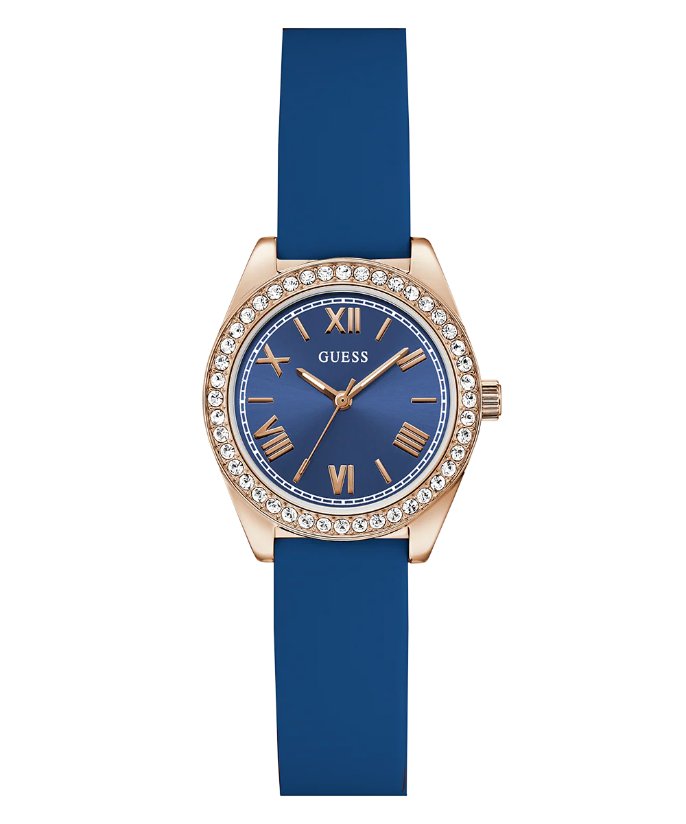 GUESS Ladies Mini Luna Blue Rose Gold Tone Analog Watch - Image 6