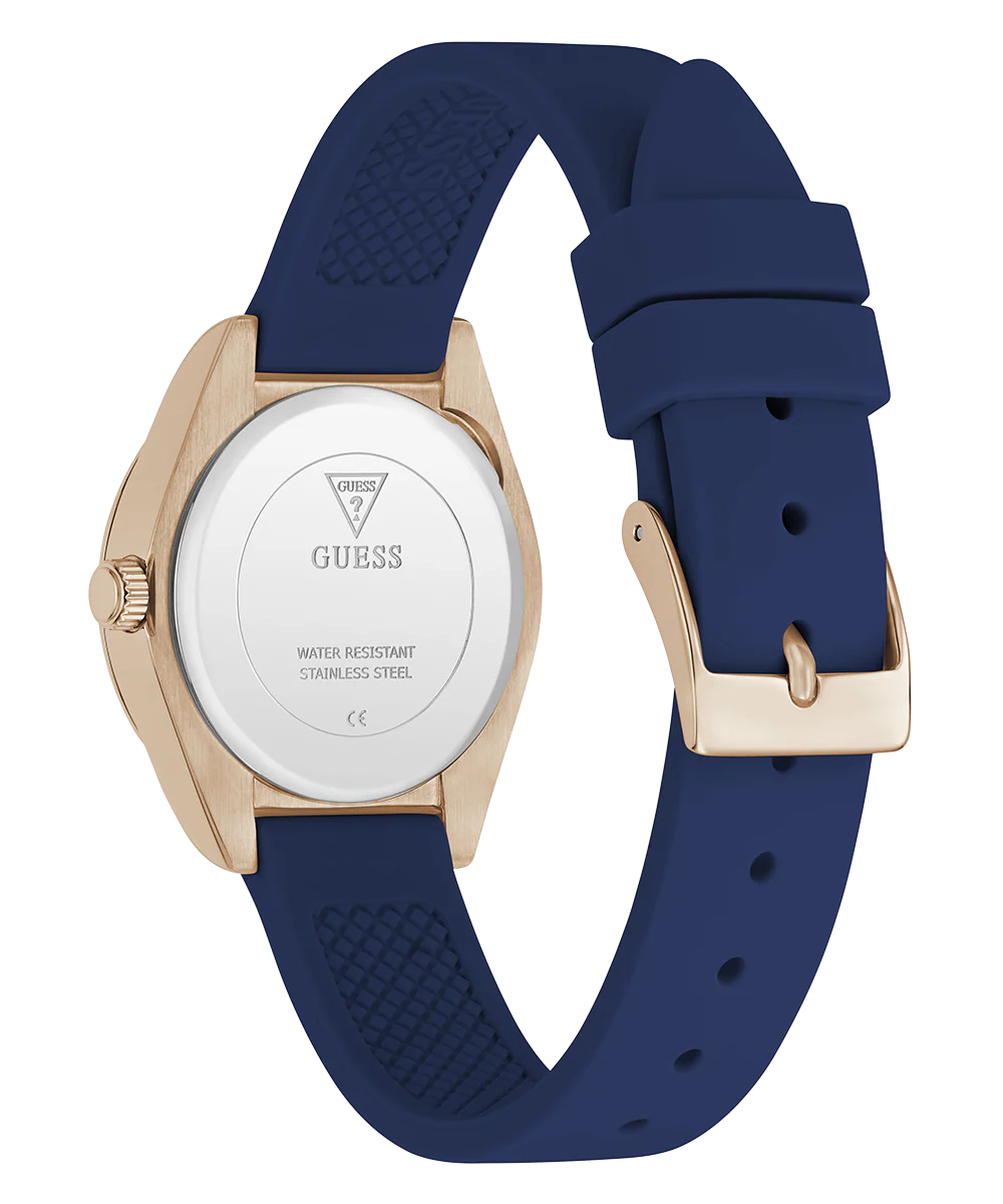 GUESS Ladies Mini Luna Blue Rose Gold Tone Analog Watch - Image 7