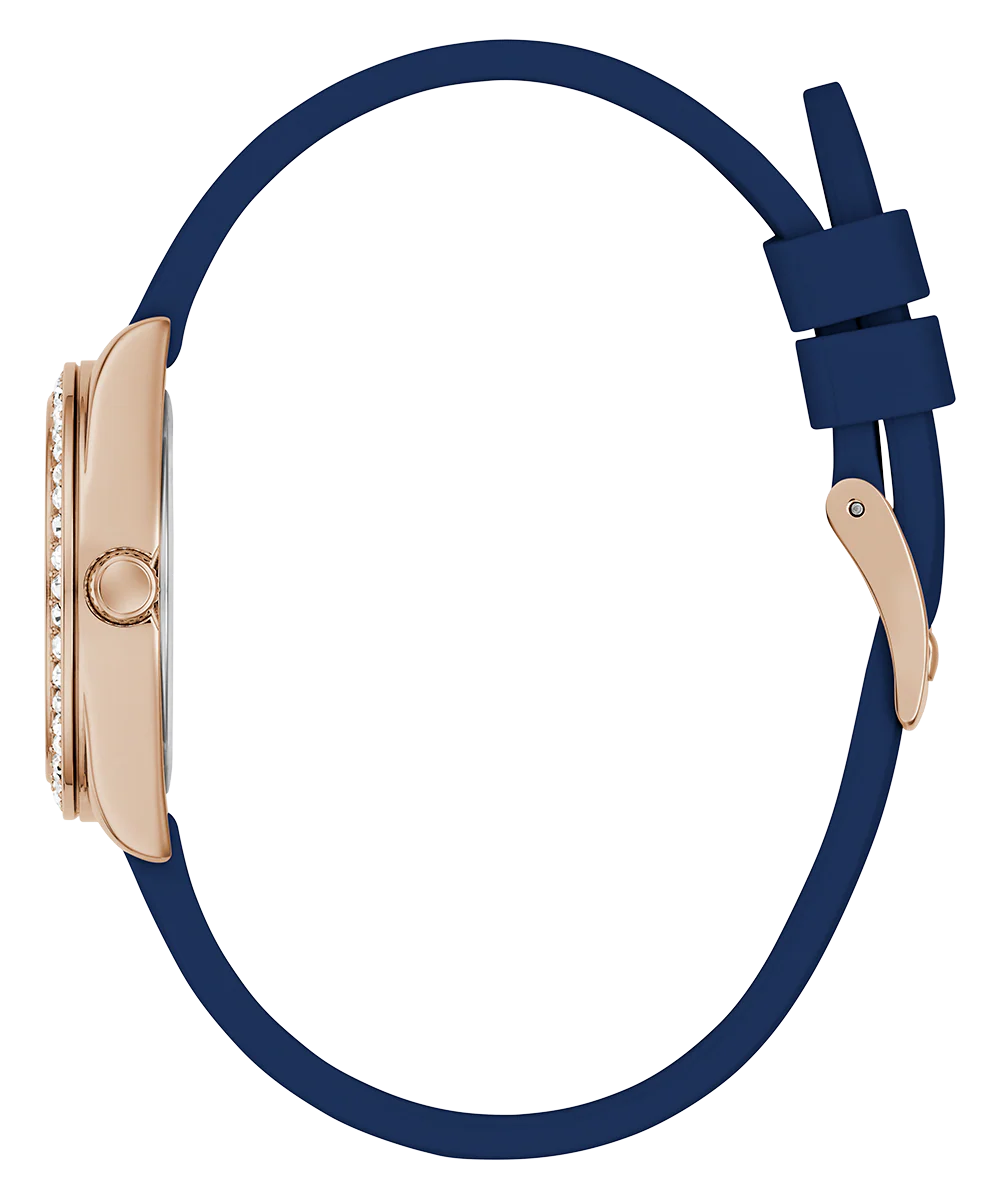 GUESS Ladies Mini Luna Blue Rose Gold Tone Analog Watch - Image 8