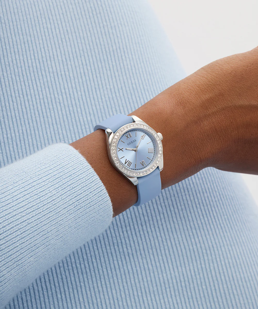 GUESS Ladies Mini Luna Blue Silver Tone Analog Watch - Image 5