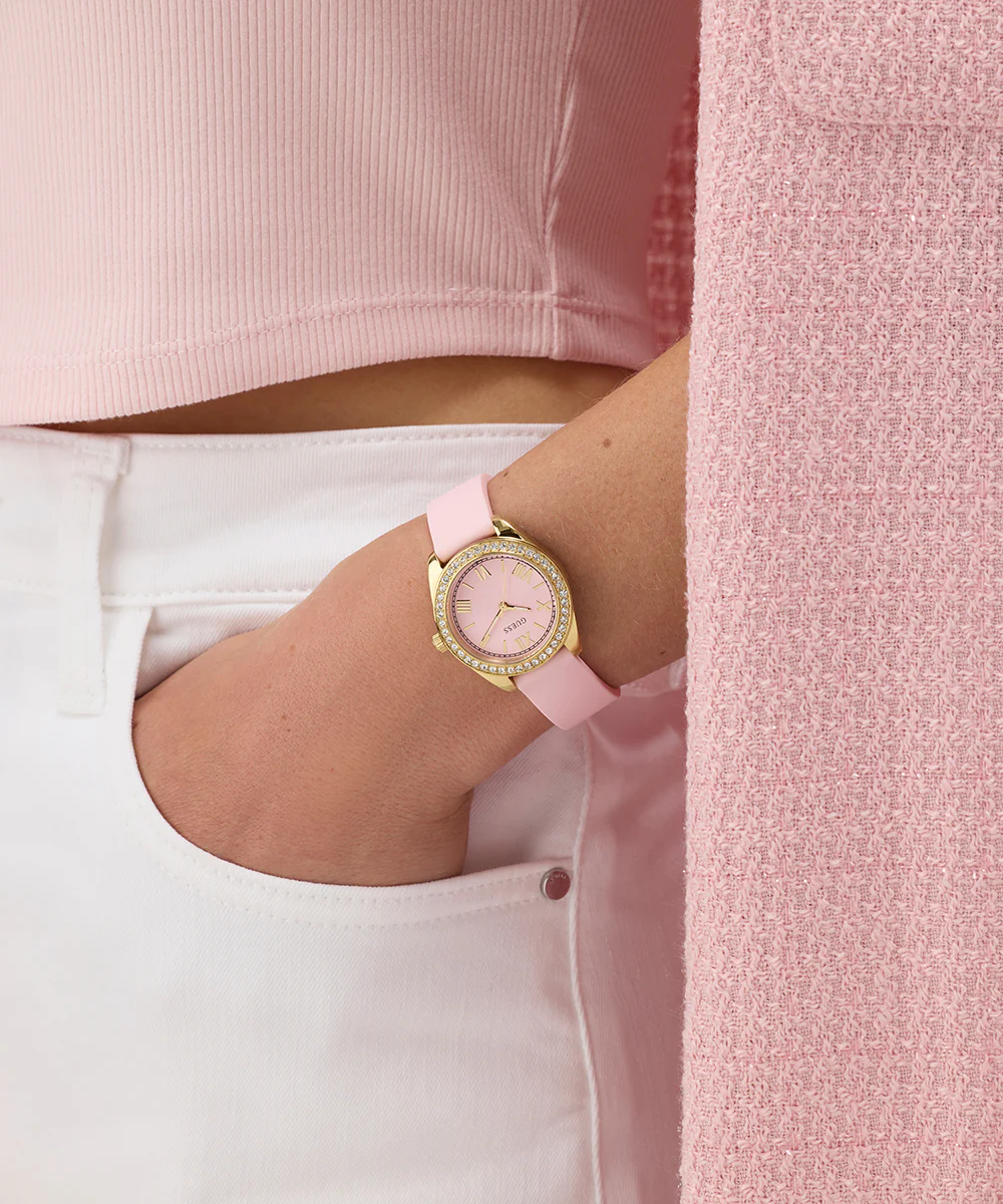 GUESS Ladies Mini Luna Pink Gold Tone Analog Watch - Image 2