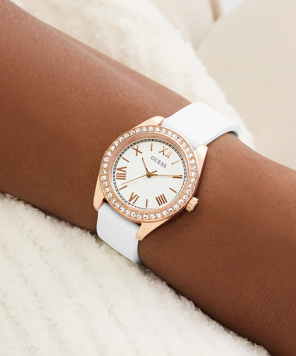 GUESS Ladies Mini Luna White Rose Gold Tone Analog Watch - Image 4