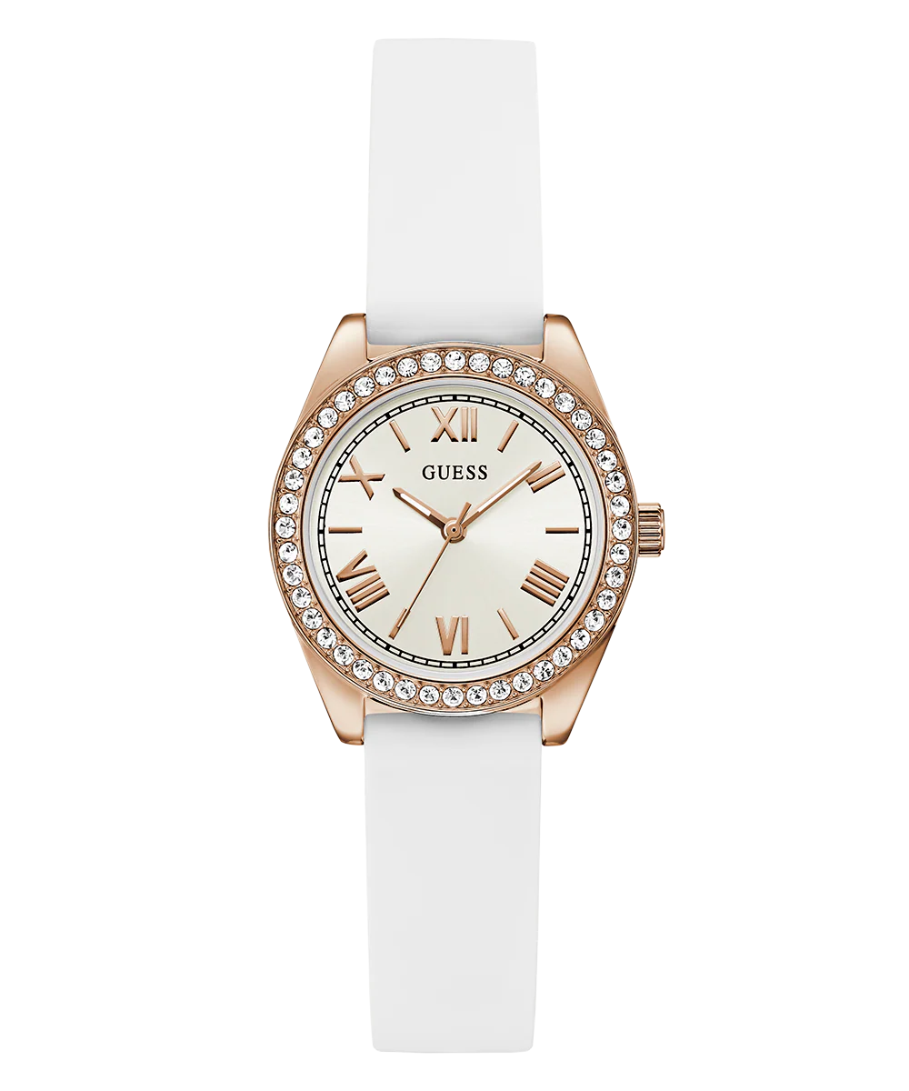 GUESS Ladies Mini Luna White Rose Gold Tone Analog Watch - Image 6