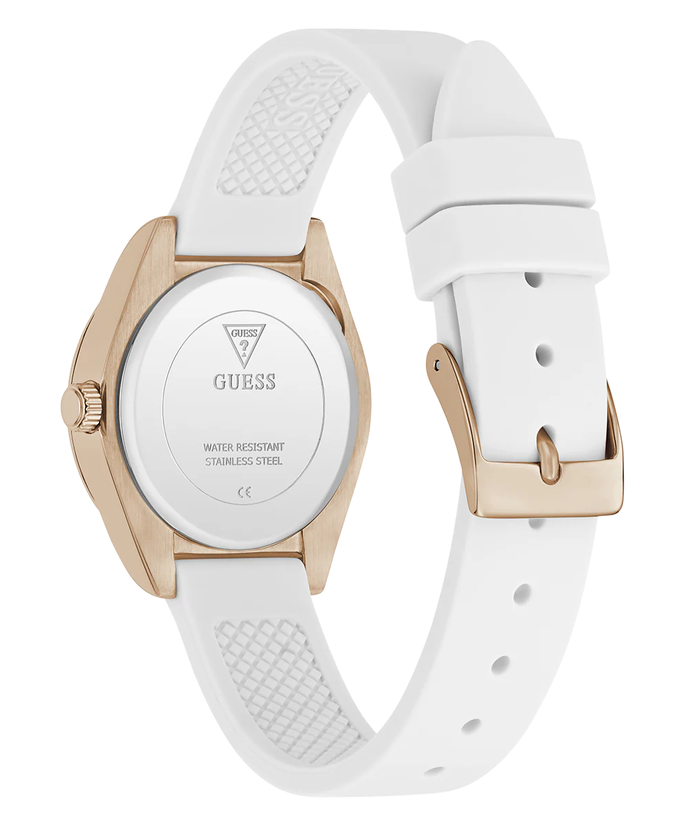 GUESS Ladies Mini Luna White Rose Gold Tone Analog Watch - Image 7