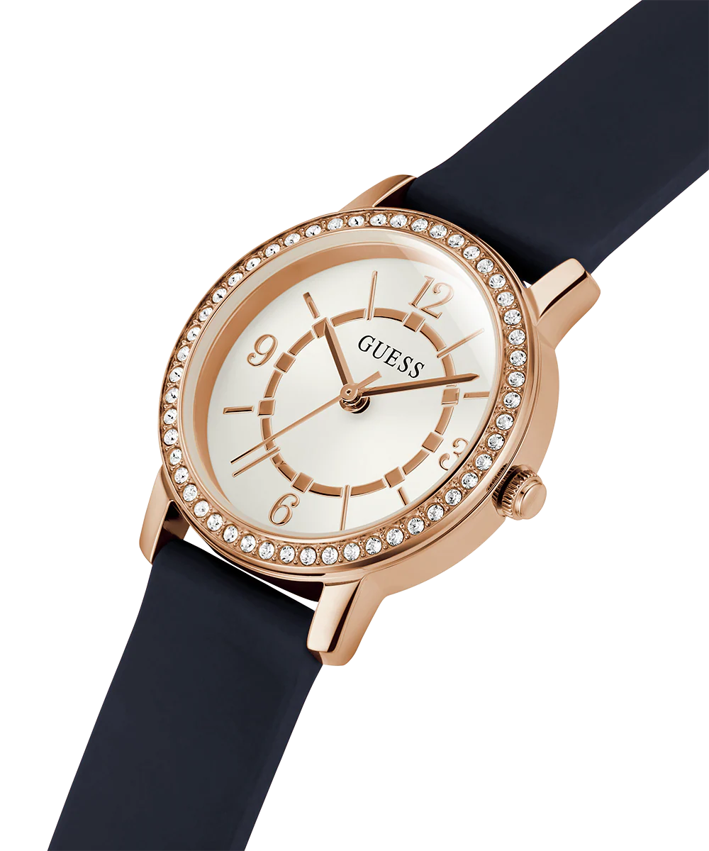 GUESS Ladies Navy Rose Gold Tone Analog Watch - Image 3