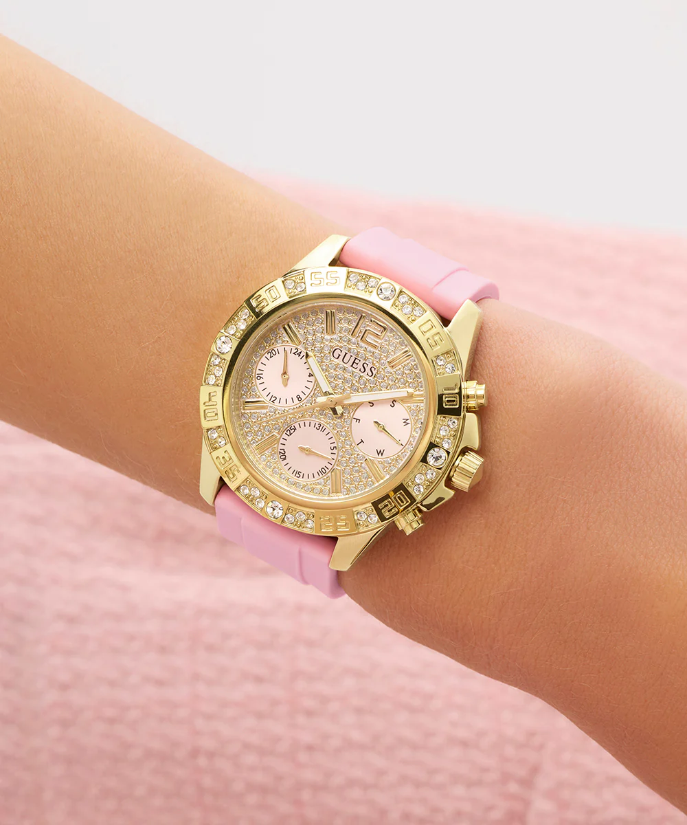 GUESS Ladies Pink Gold Tone Analog Watch - Image 4