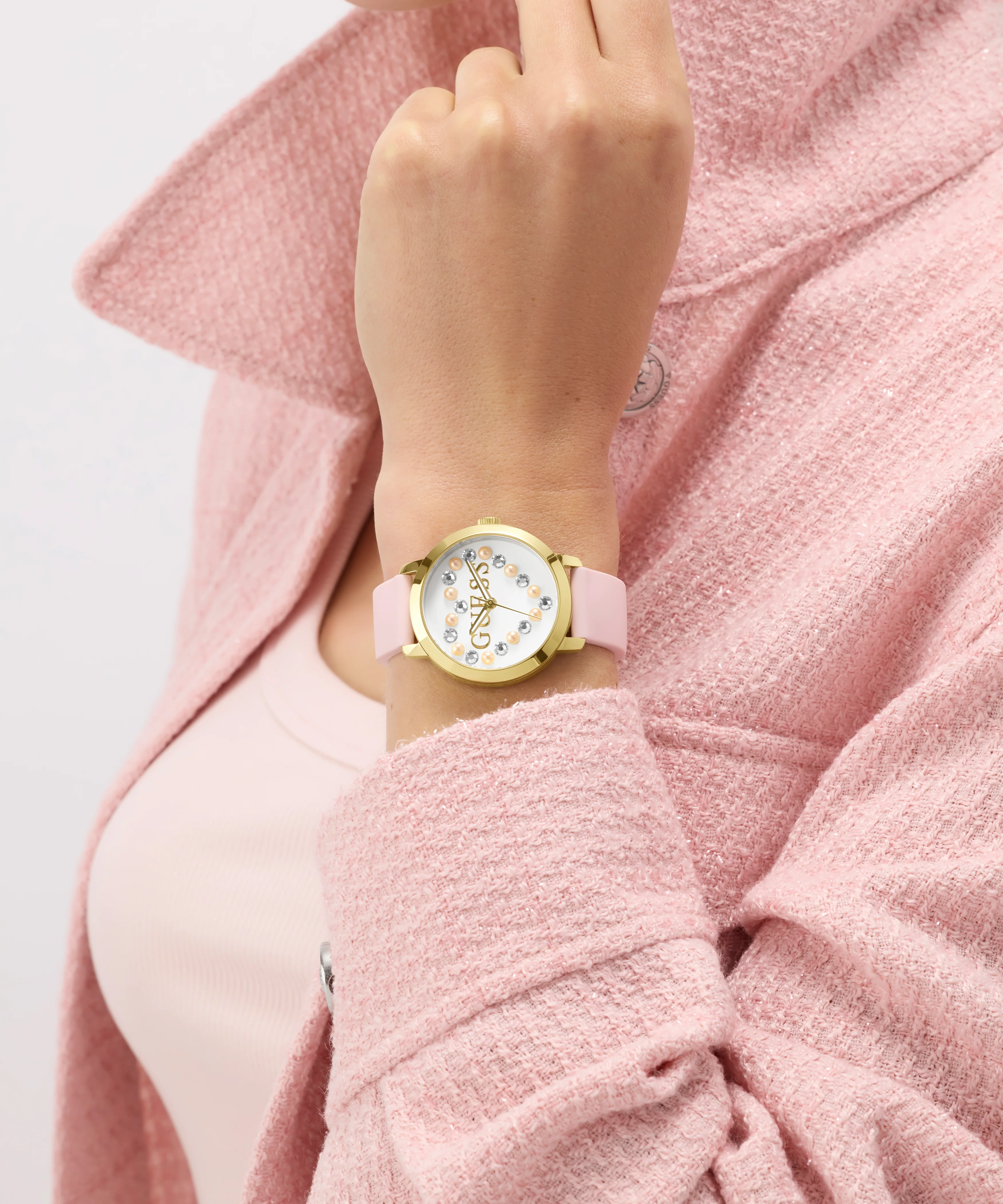 GUESS Ladies Pink Gold Tone Analog Watch - Image 5