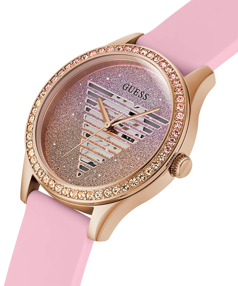 GUESS Ladies Pink Rose Gold Tone Analog Watch - Image 2