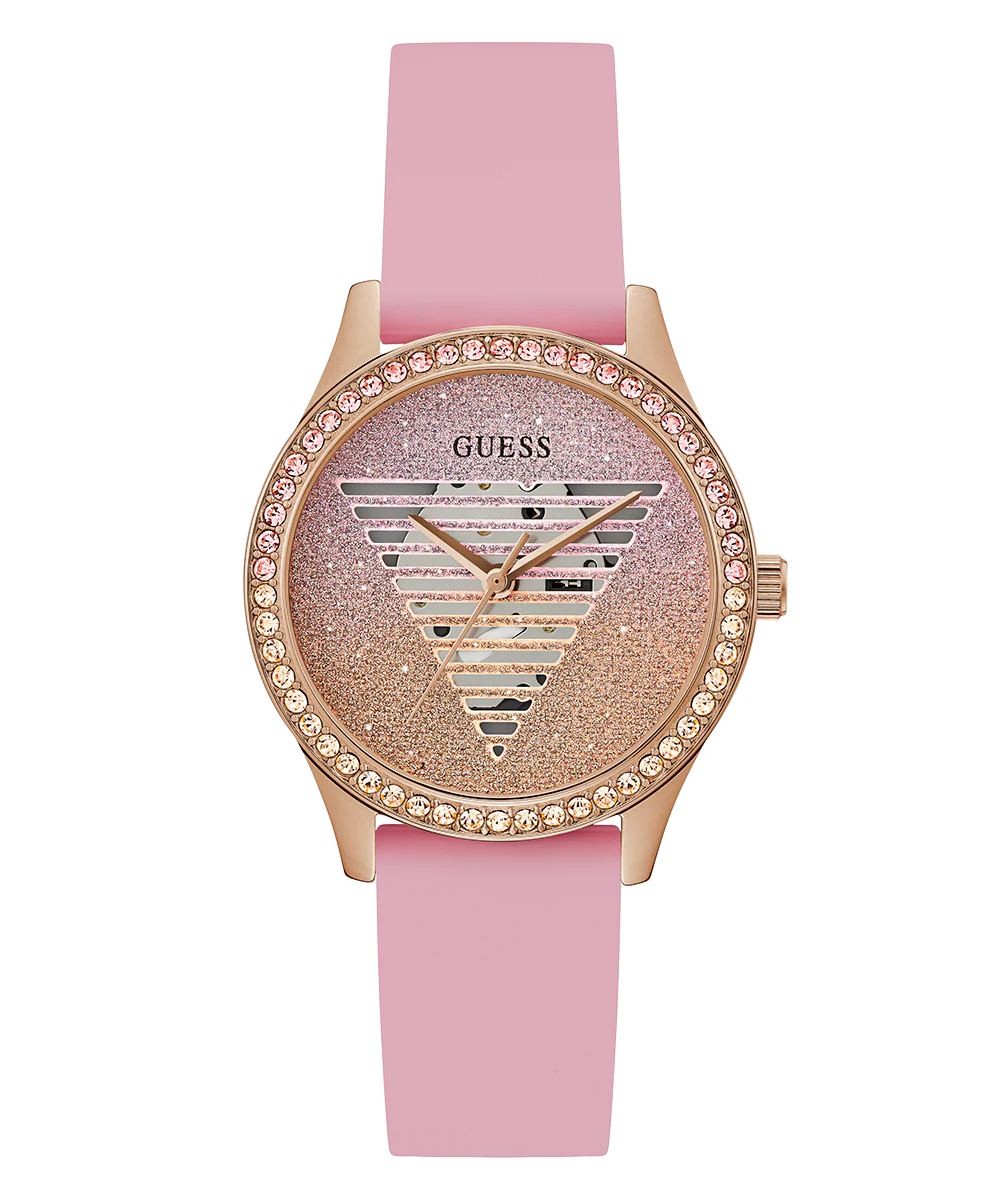 GUESS Ladies Pink Rose Gold Tone Analog Watch - Image 3
