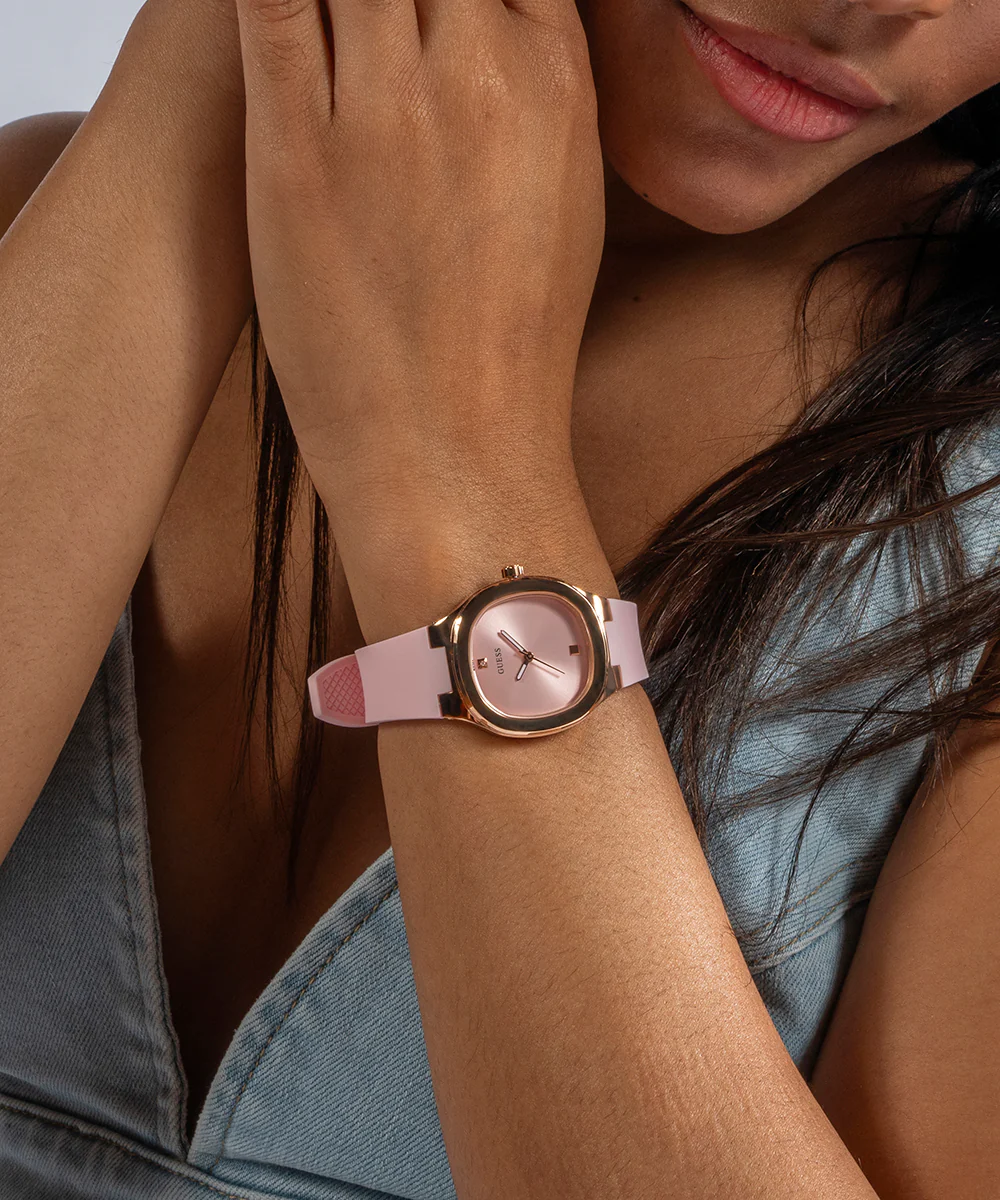 GUESS Ladies Pink Rose Gold Tone Analog Watch - Image 2