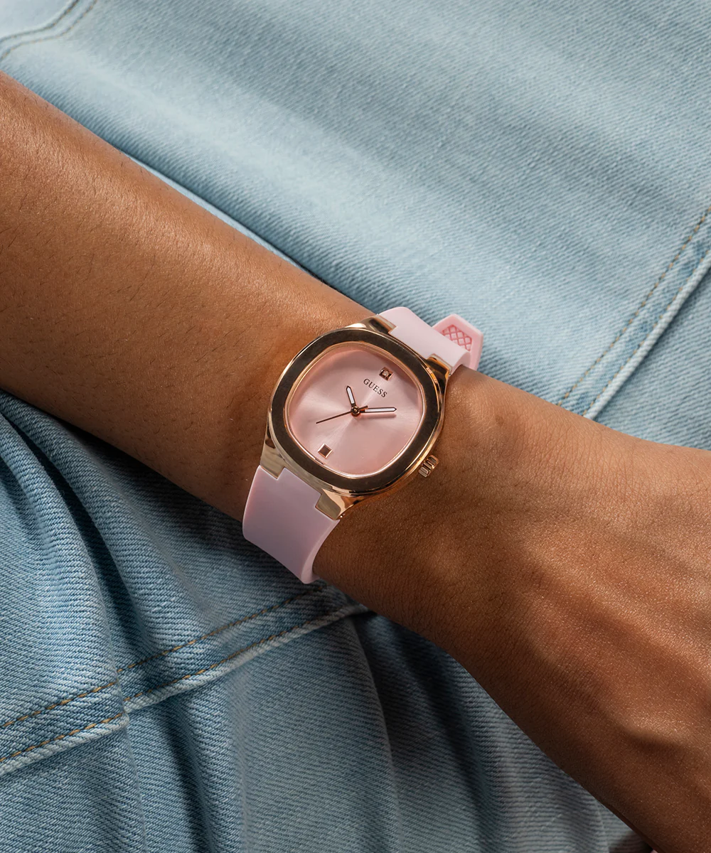 GUESS Ladies Pink Rose Gold Tone Analog Watch - Image 4