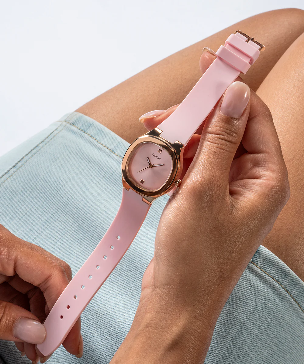 GUESS Ladies Pink Rose Gold Tone Analog Watch - Image 5