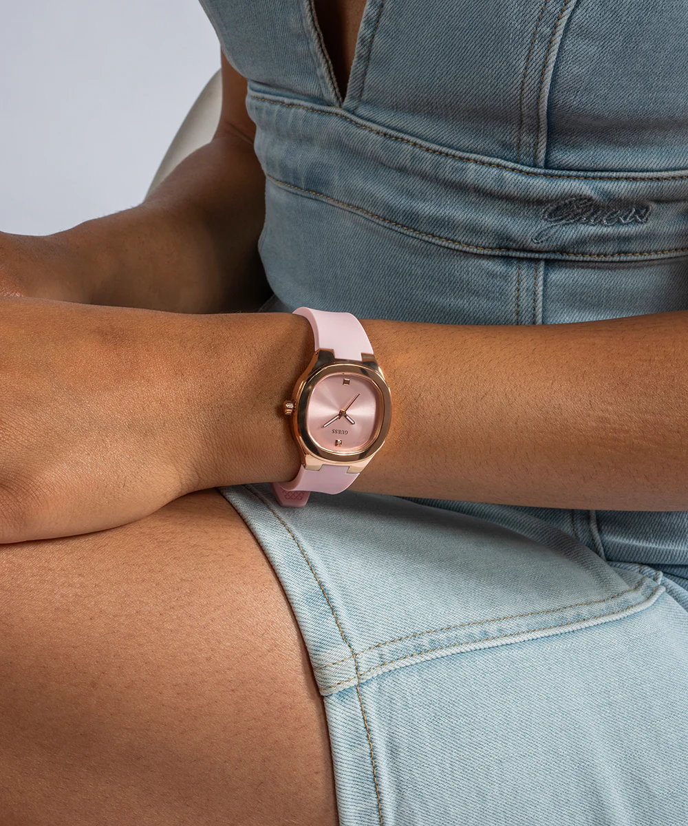 GUESS Ladies Pink Rose Gold Tone Analog Watch - Image 7