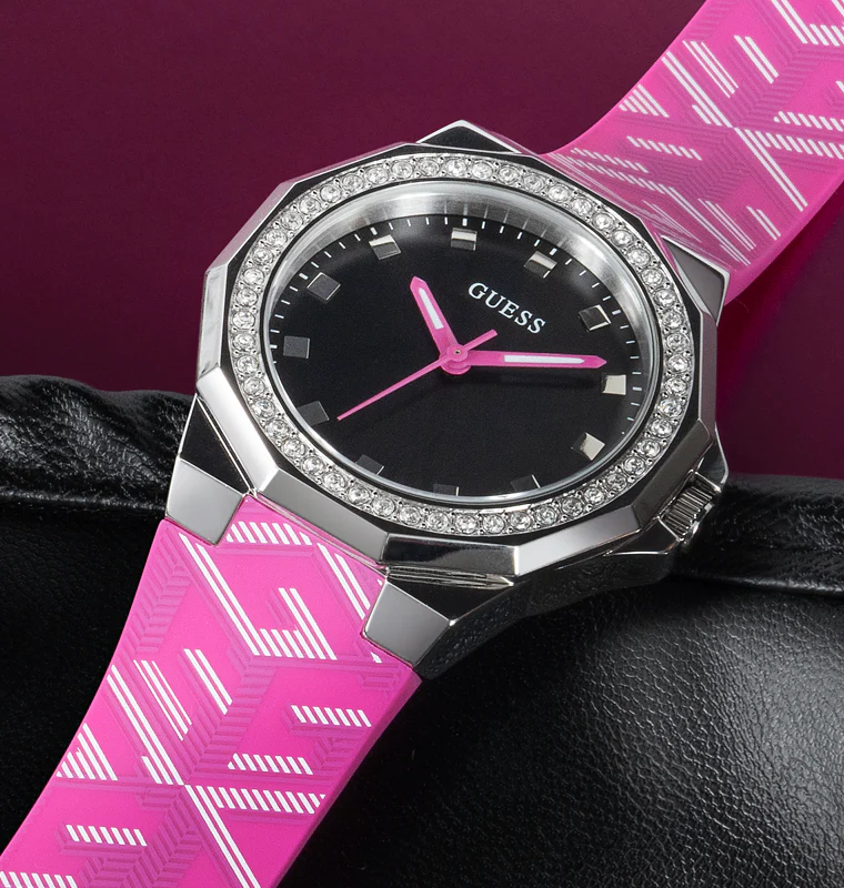GUESS Ladies Pink Silver Tone Analog Watch - Image 6