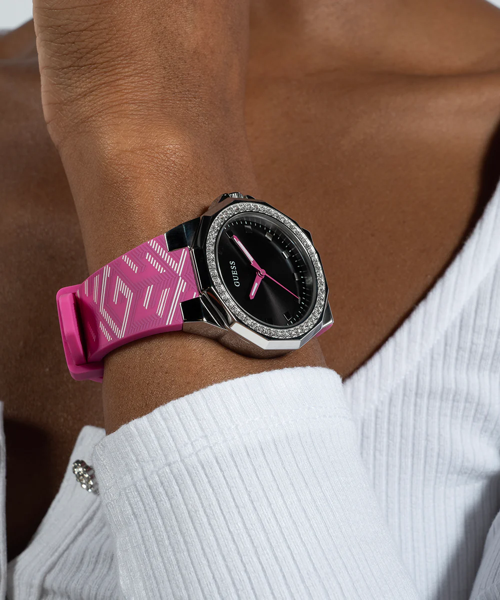 GUESS Ladies Pink Silver Tone Analog Watch - Image 7