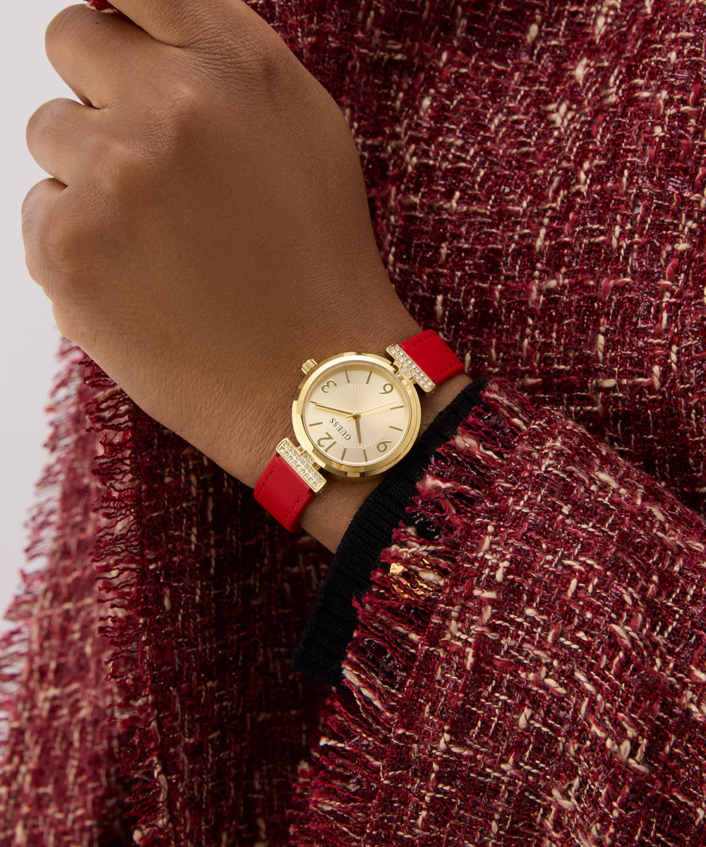GUESS Ladies Red Gold Tone Analog Watch - Image 2