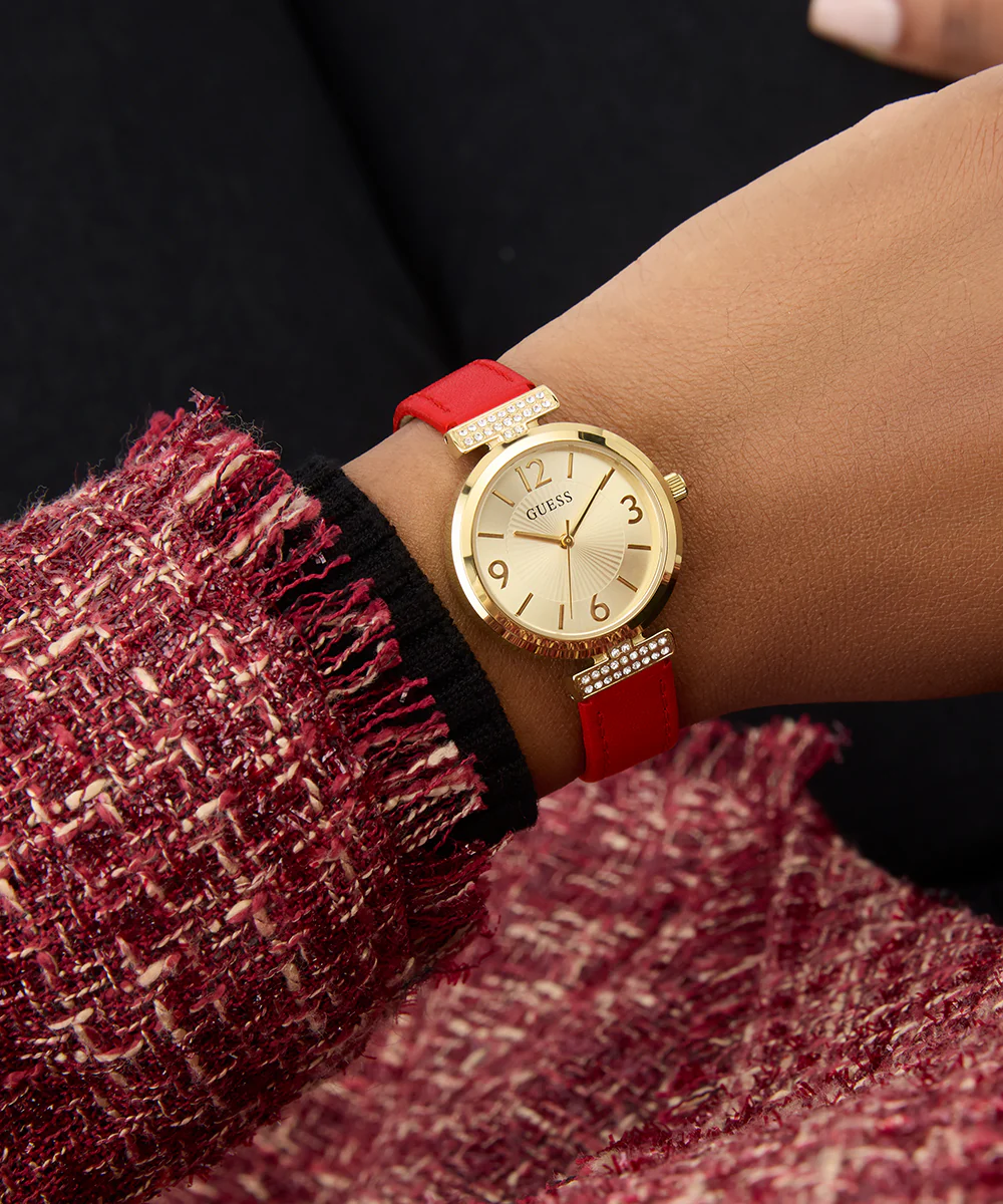 GUESS Ladies Red Gold Tone Analog Watch - Image 4