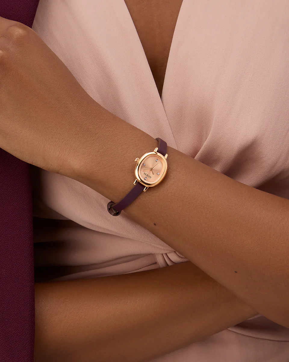 GUESS Ladies Red Rose Gold Tone Analog Watch - Image 3