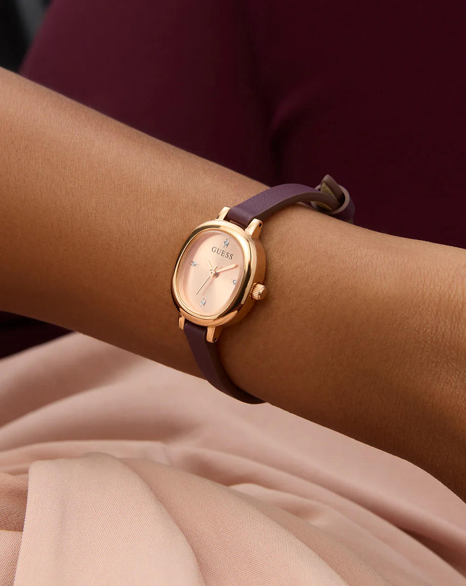 GUESS Ladies Red Rose Gold Tone Analog Watch - Image 6