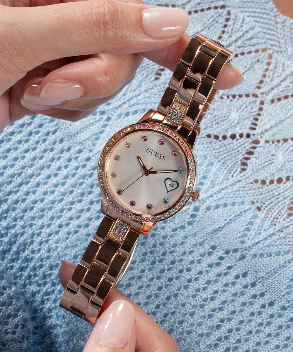GUESS Ladies Rose Gold Tone Date Watch - Image 6