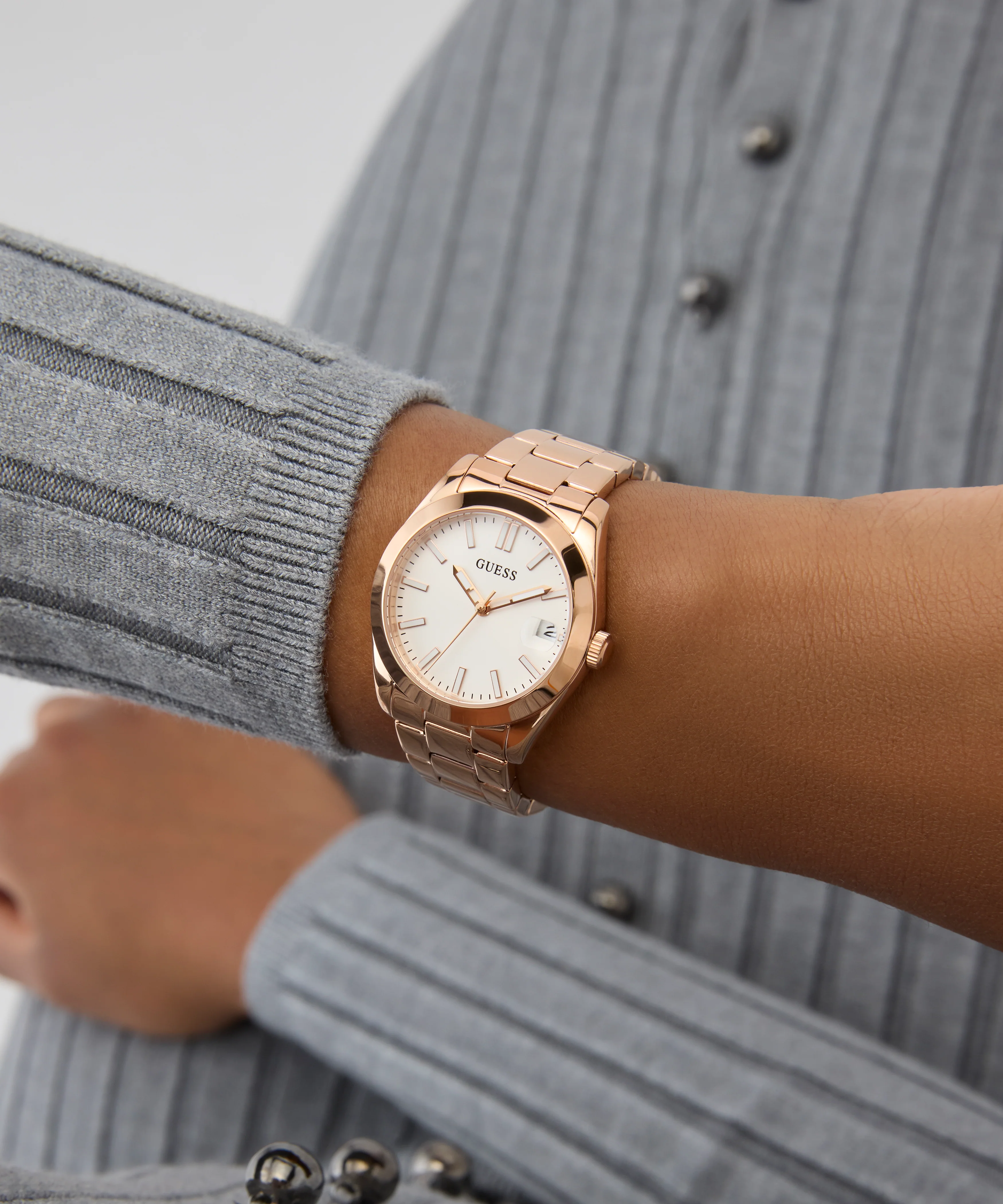GUESS Ladies Rose Gold Tone Date Watch - Image 6